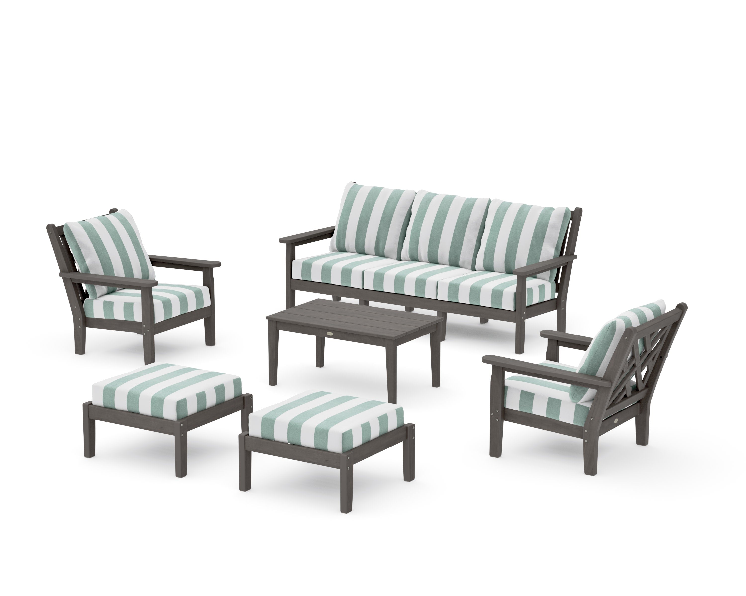 Chippendale 6-Piece Lounge Sofa Set in Driftwood / Cabana Stripe Glacier Spa