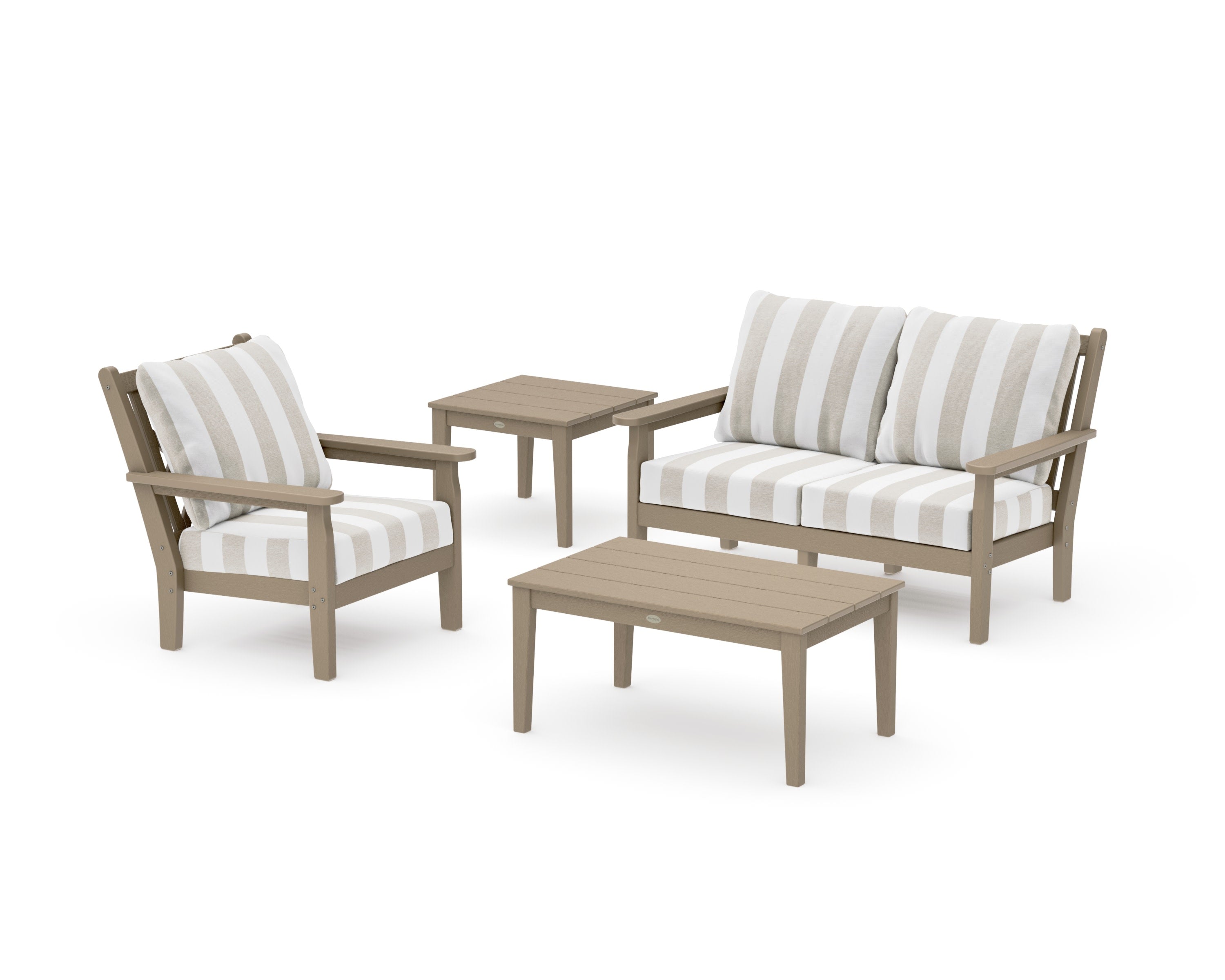 Chippendale 4-Piece Deep Seating Set in Vintage Sahara / Cabana Stripe Dune Burlap