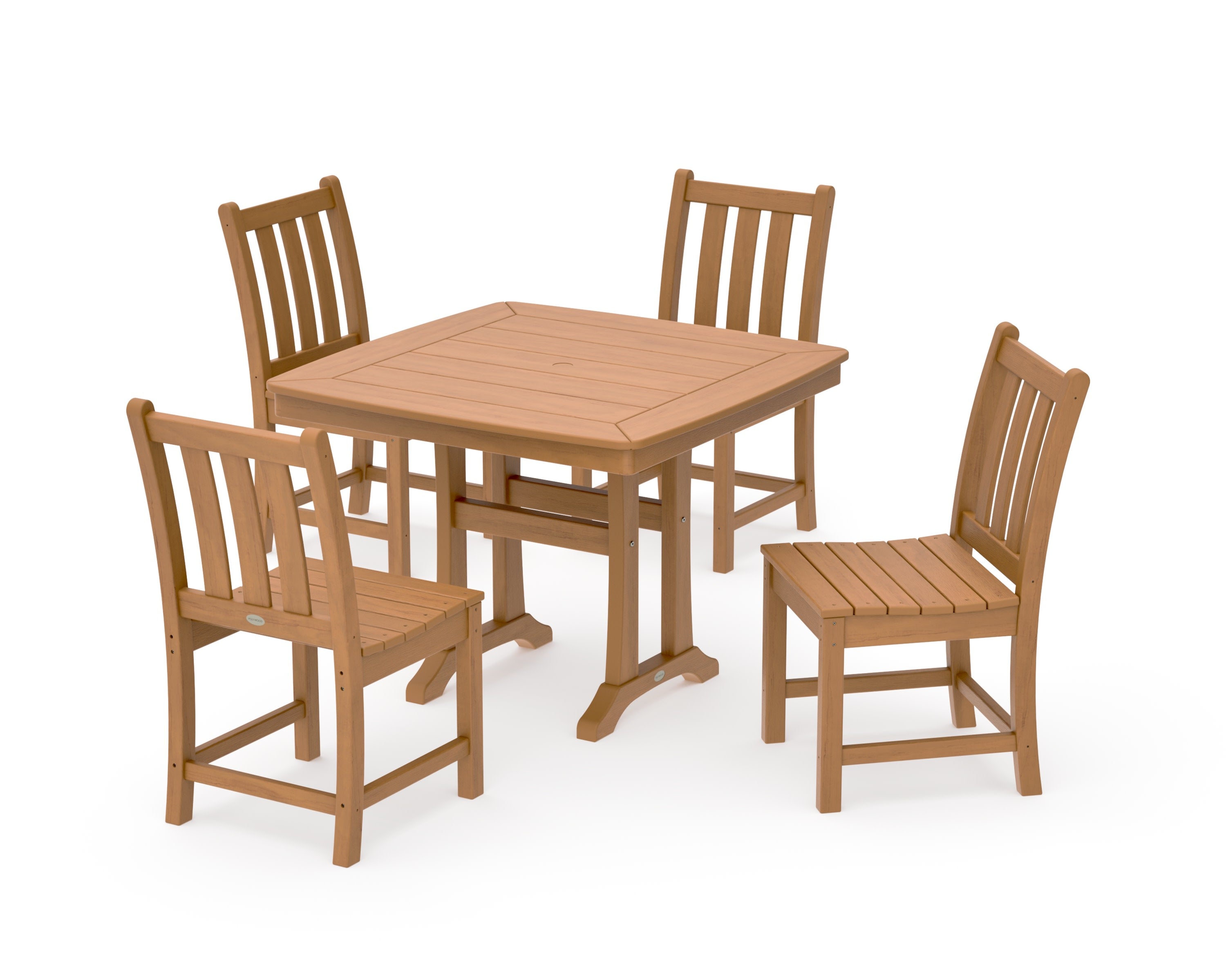 Traditional Garden Side Chair 5-Piece Dining Set with Trestle Legs in Natural