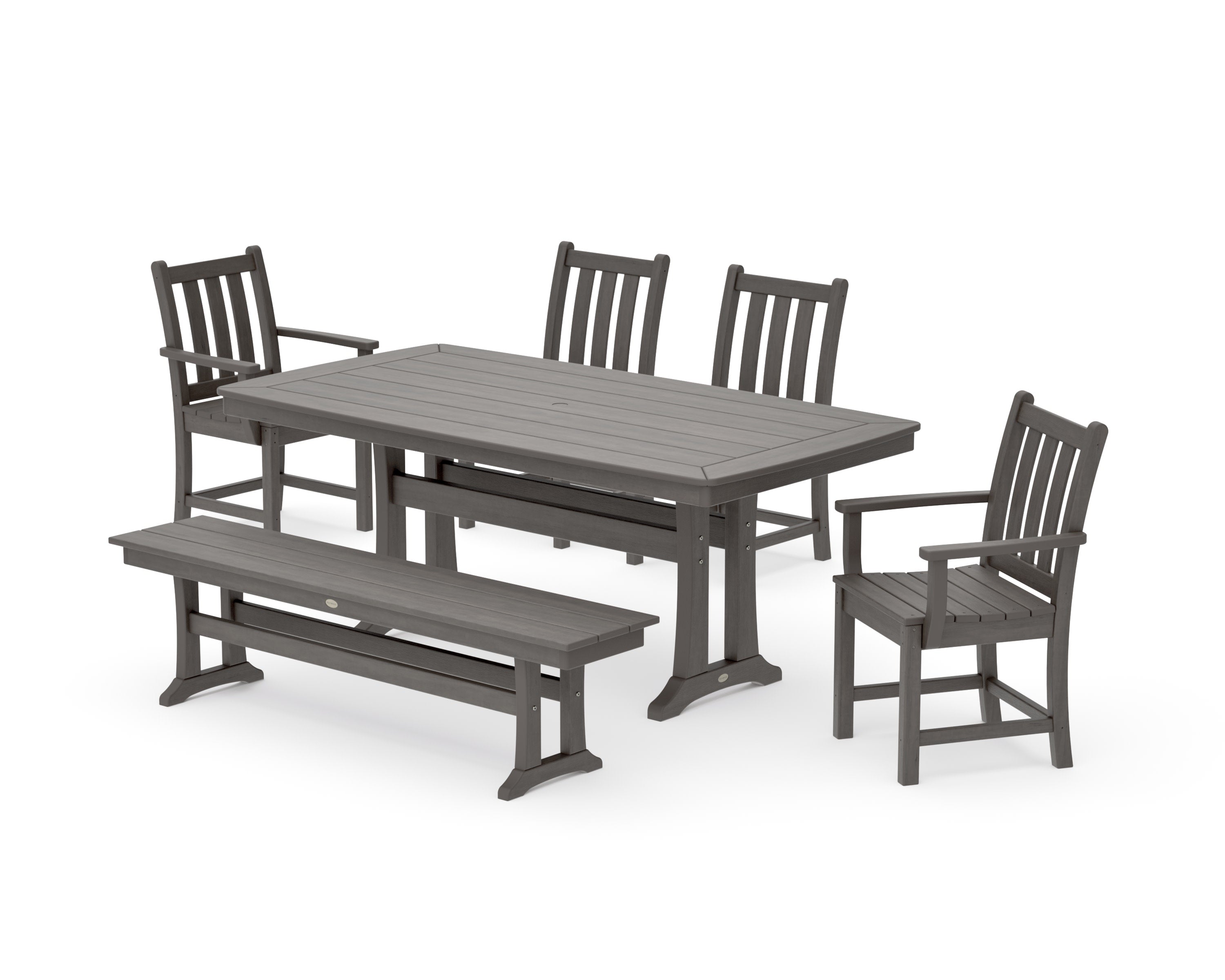 Traditional Garden 6-Piece Dining Set with Trestle Legs in Driftwood