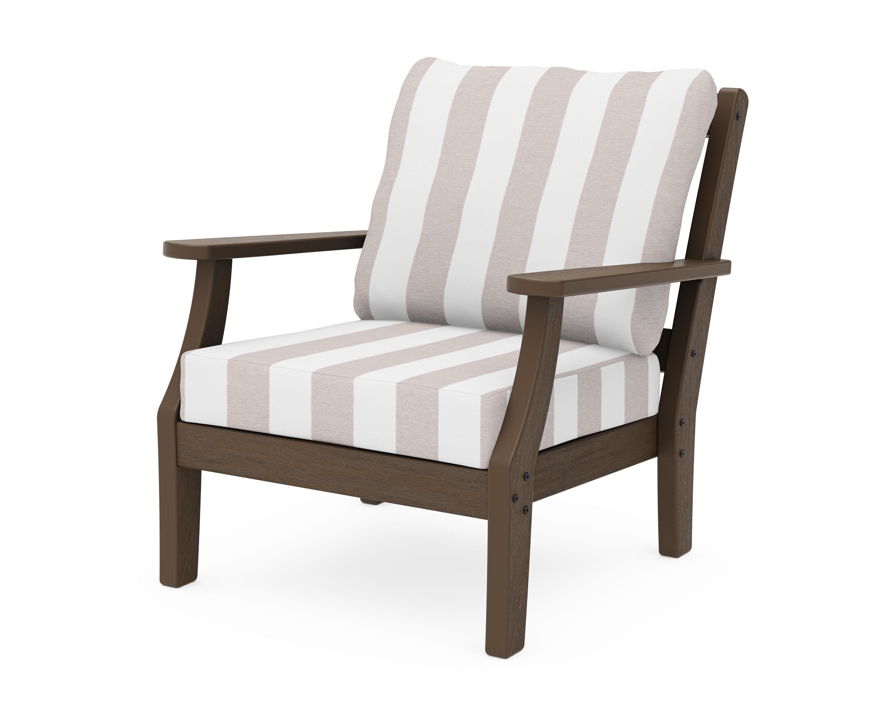 Chinoiserie Deep Seating Chair in Kona / Cabana Stripe Dune Burlap
