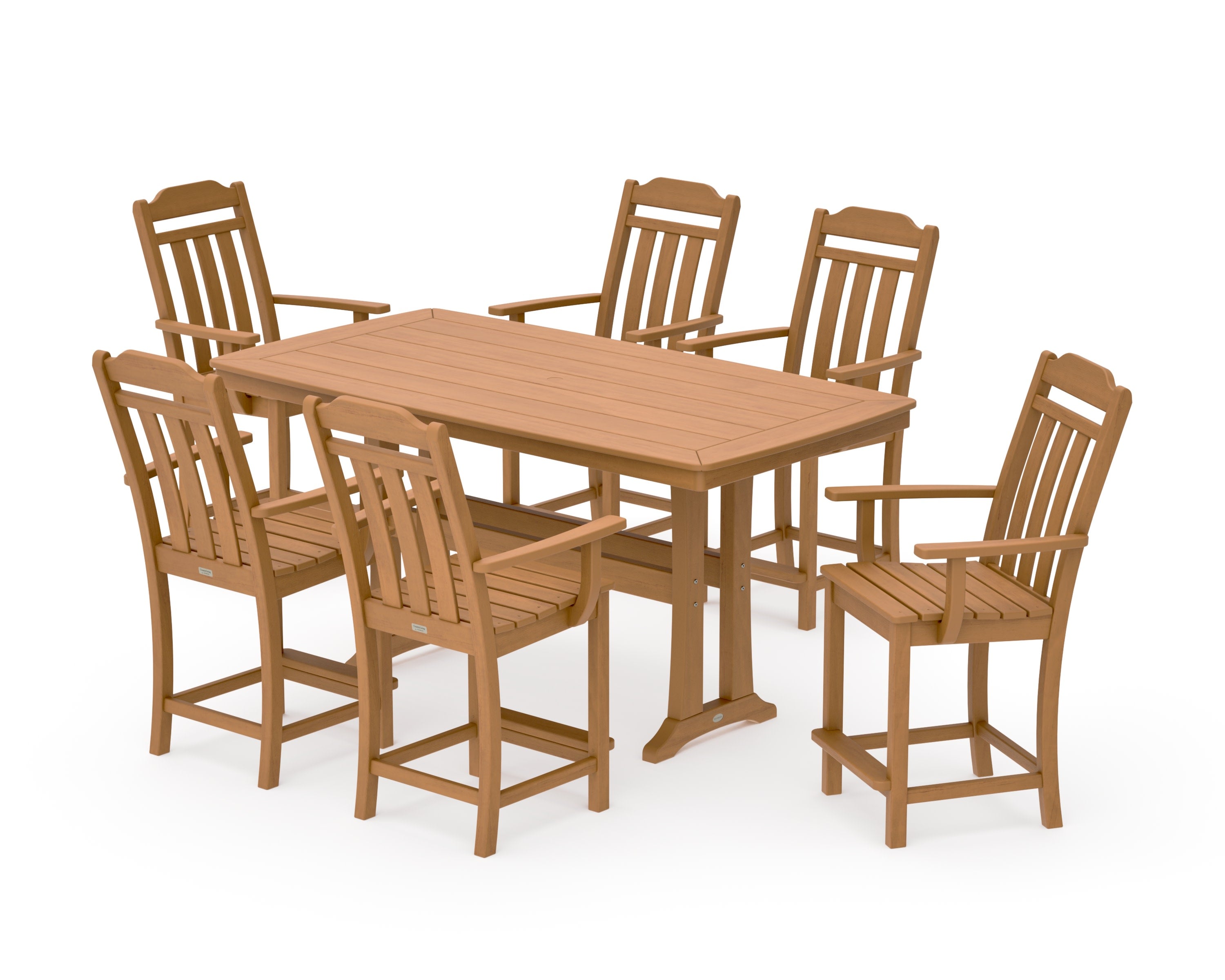 Cottage Arm Chair 7-Piece Counter Set with Trestle Legs in Natural