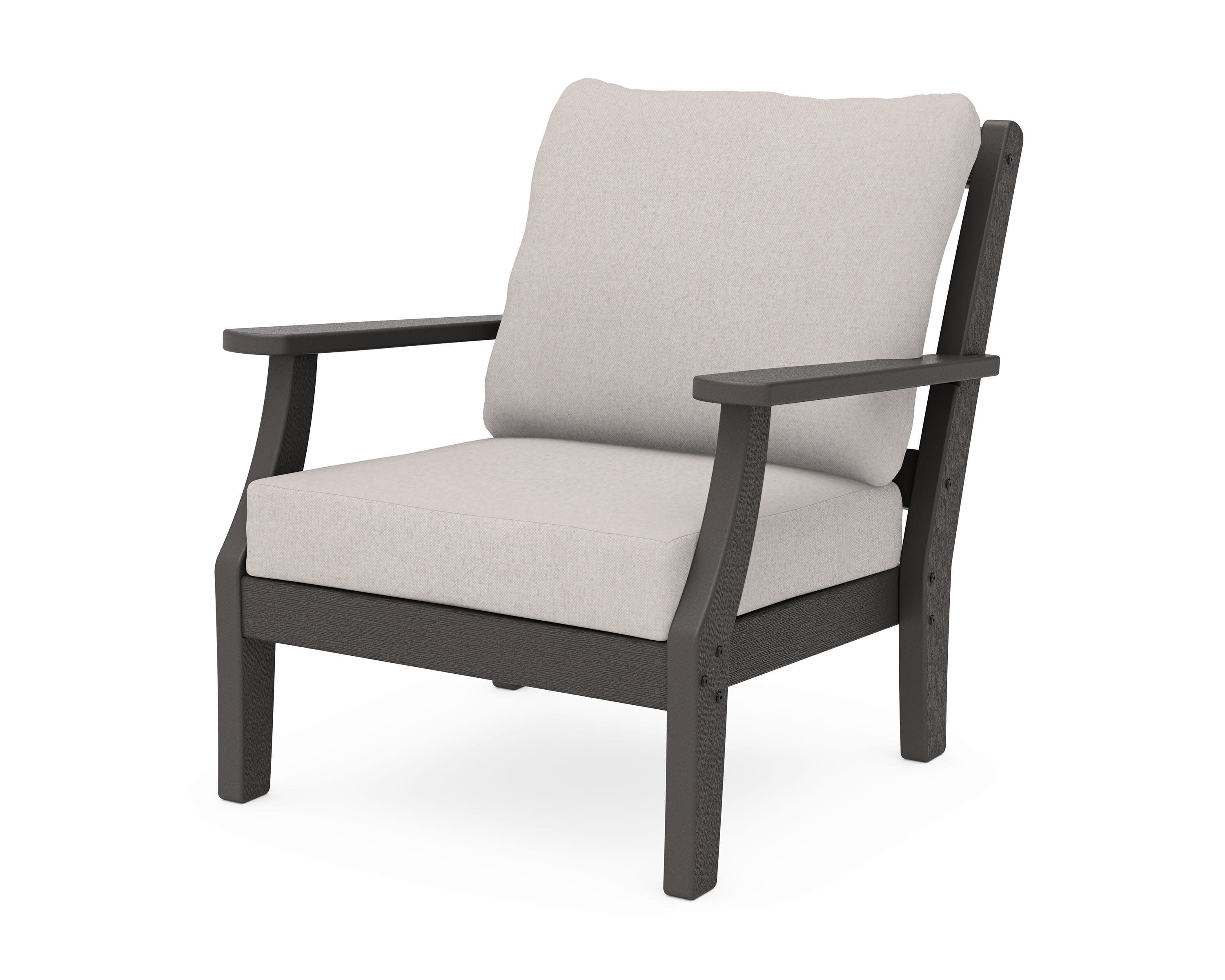 Chinoiserie Deep Seating Chair in Vintage Coffee / Dune Burlap