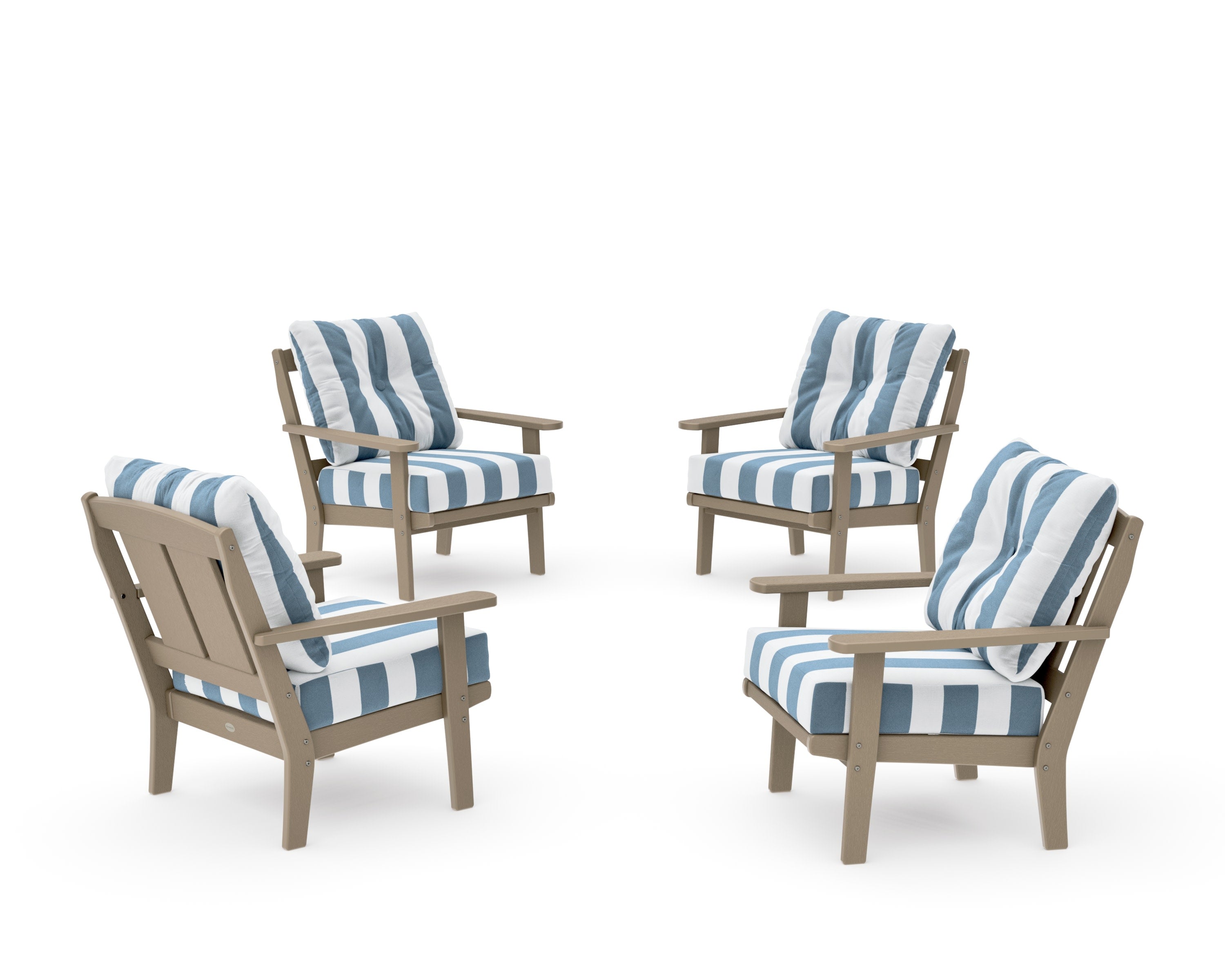 Mission 5-Piece Deep Seating Set with Fire Pit Table in Vintage Sahara / Cabana Stripe Sky Blue
