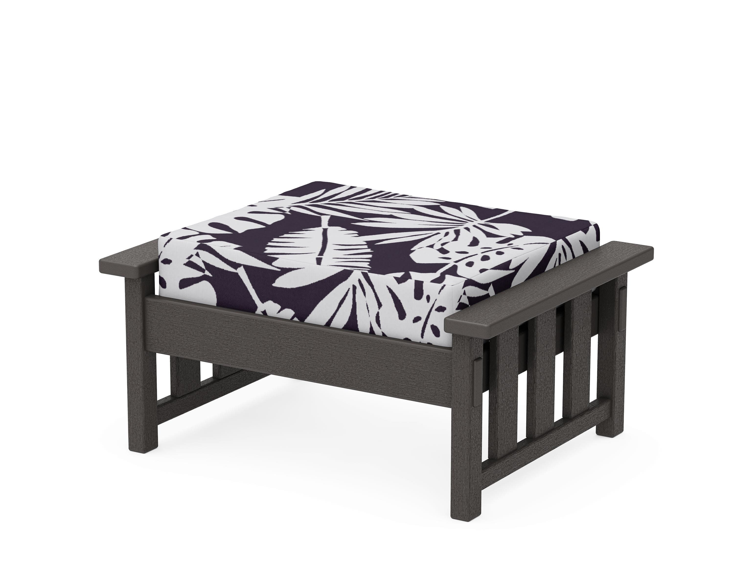 Acadia Deep Seating Ottoman in Vintage Coffee / Leaf Navy