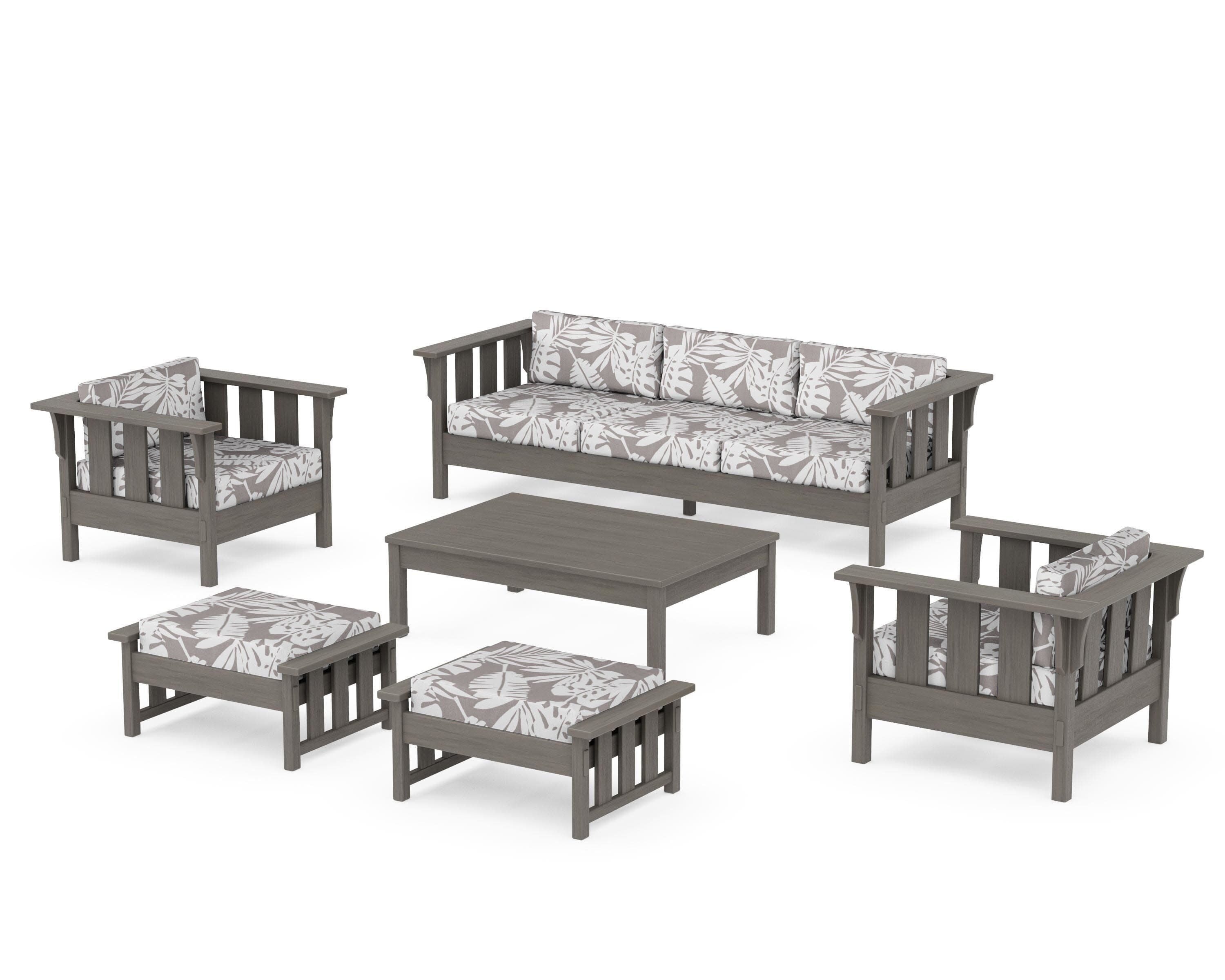 Acadia 6-Piece Lounge Sofa Set in Driftwood / Leaf Grey Mist