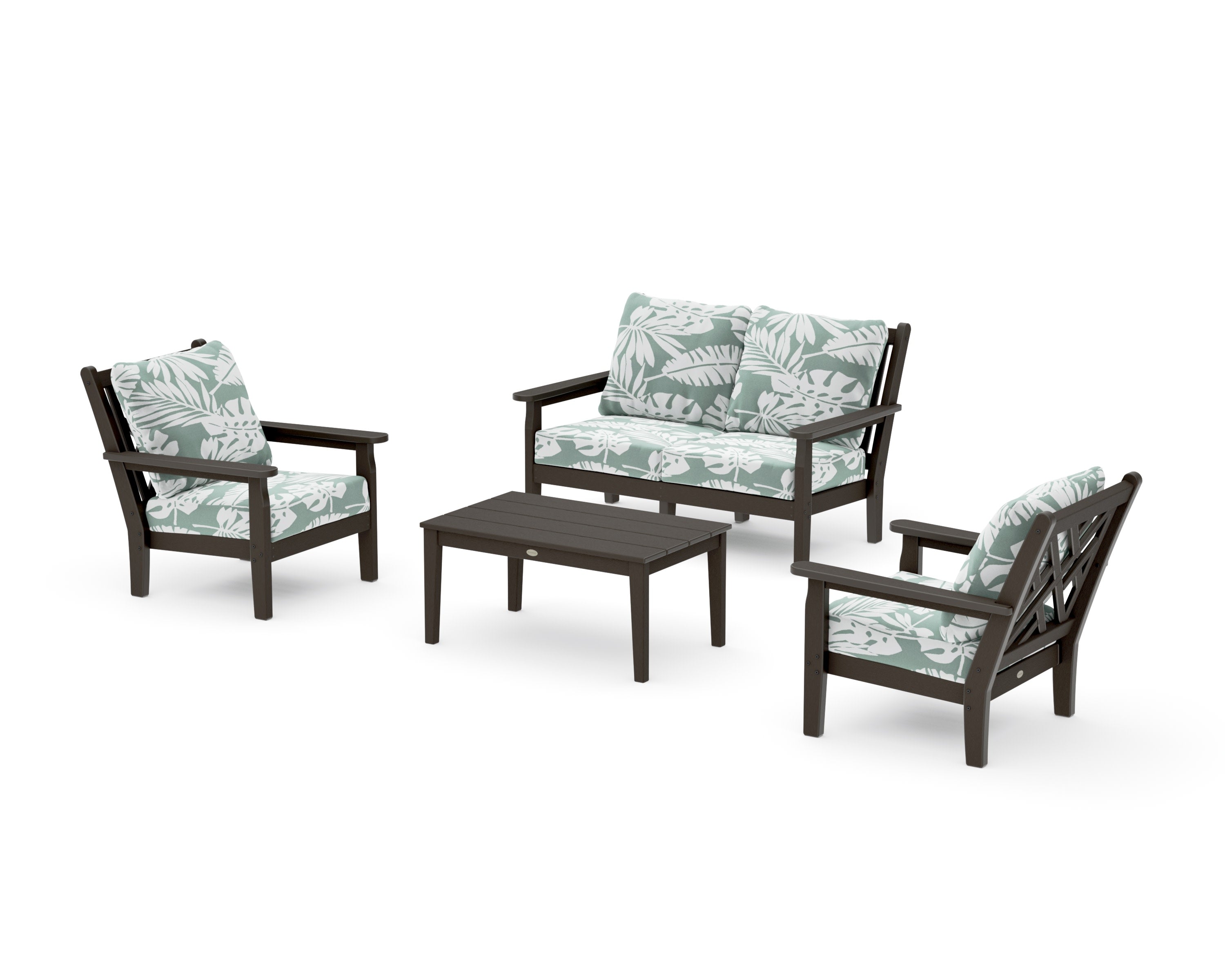 Chippendale 4-Piece Deep Seating Set with Loveseat in Vintage Coffee / Leaf Glacier Spa