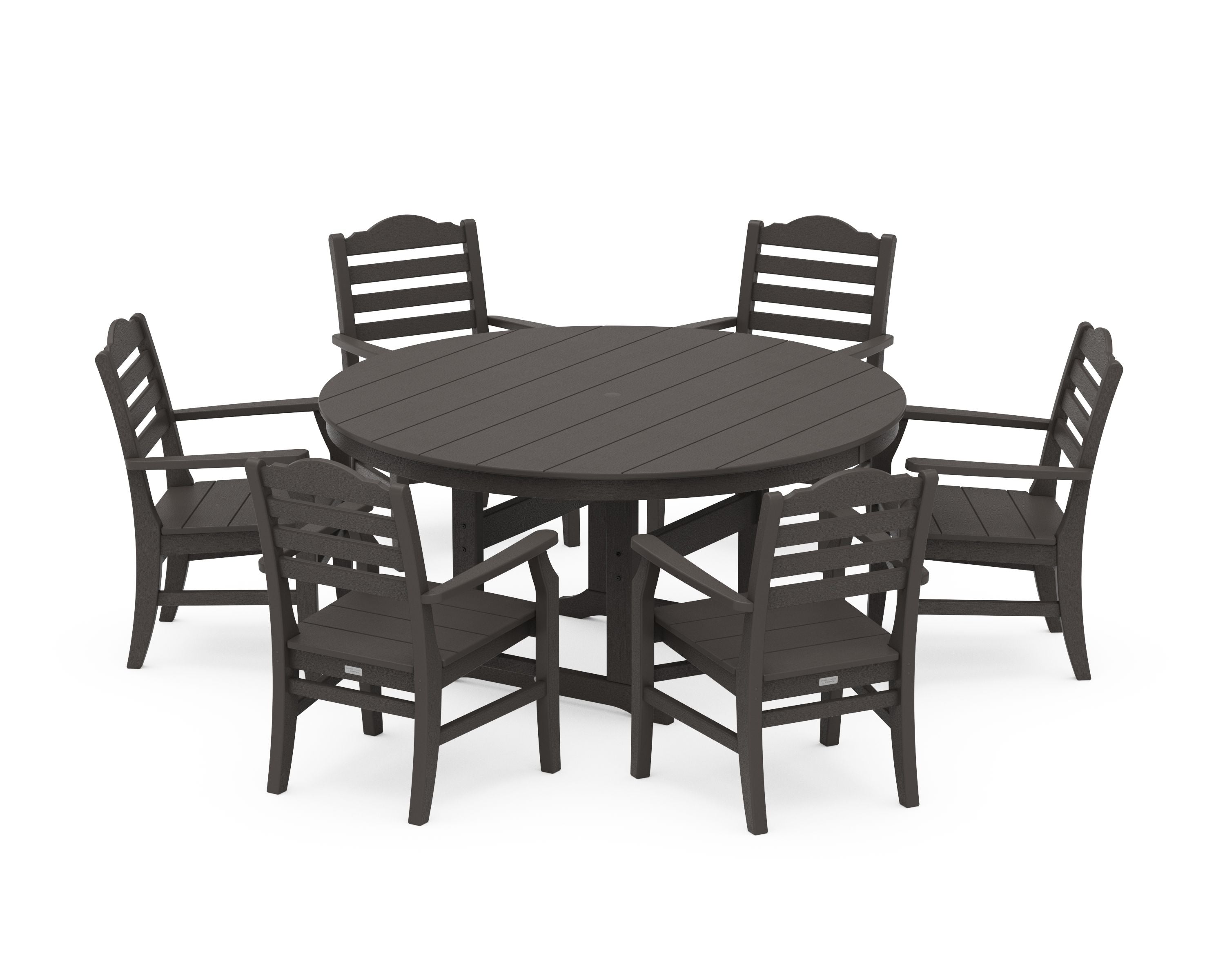 Savannah 7-Piece Arm Chair Round Farmhouse Dining Set in Vintage Coffee