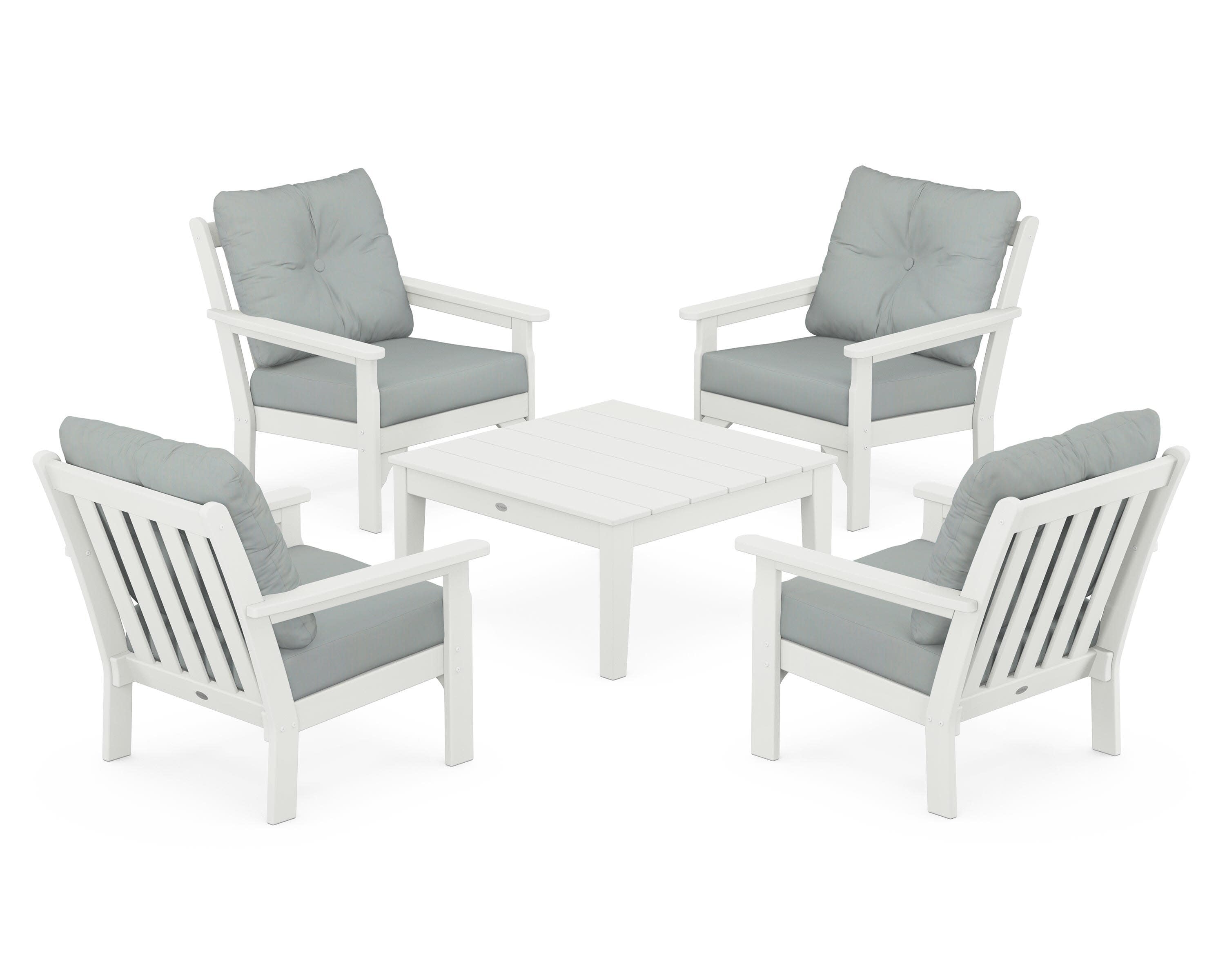 Vineyard 5-Piece Deep Seating Conversation Set in Vintage White / Spa