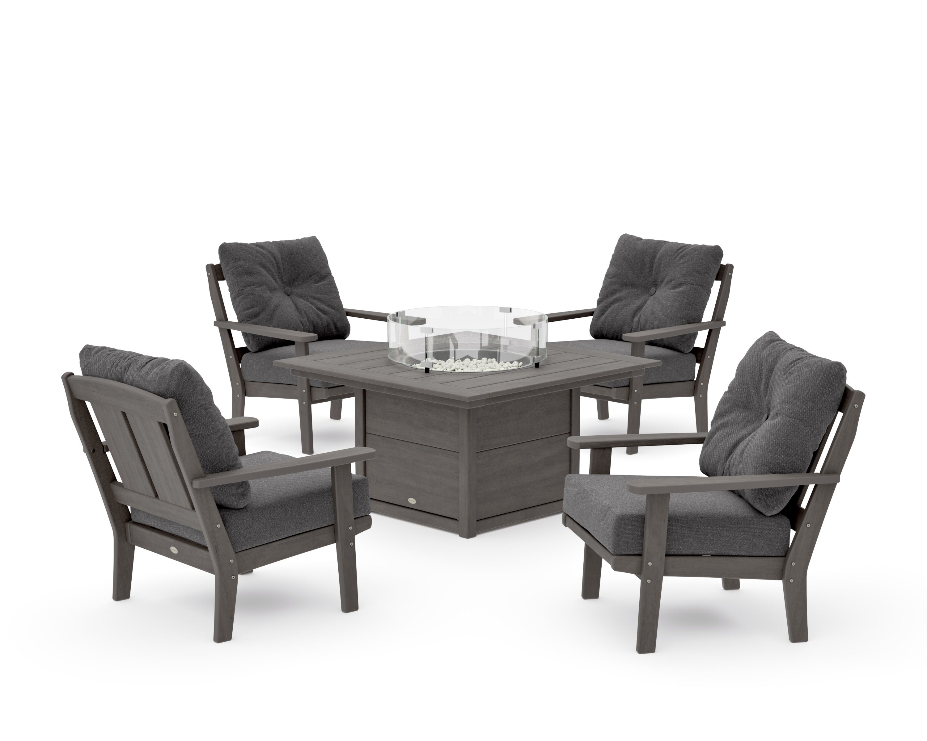 Mission 5-Piece Deep Seating Set with Fire Pit Table in Driftwood / Ash Charcoal