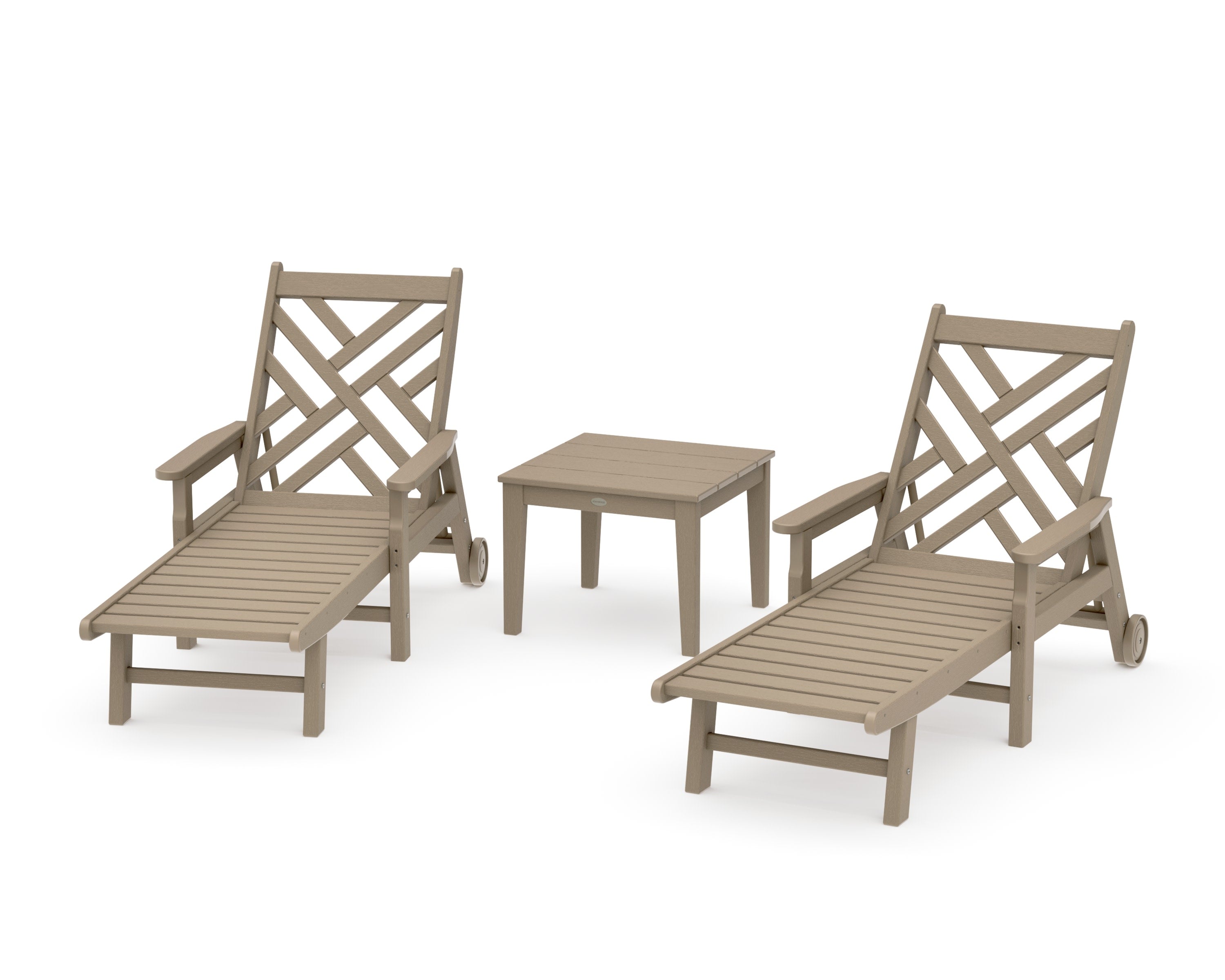 Chippendale 3-Piece Chaise Set with Arms and Wheels in Vintage Sahara