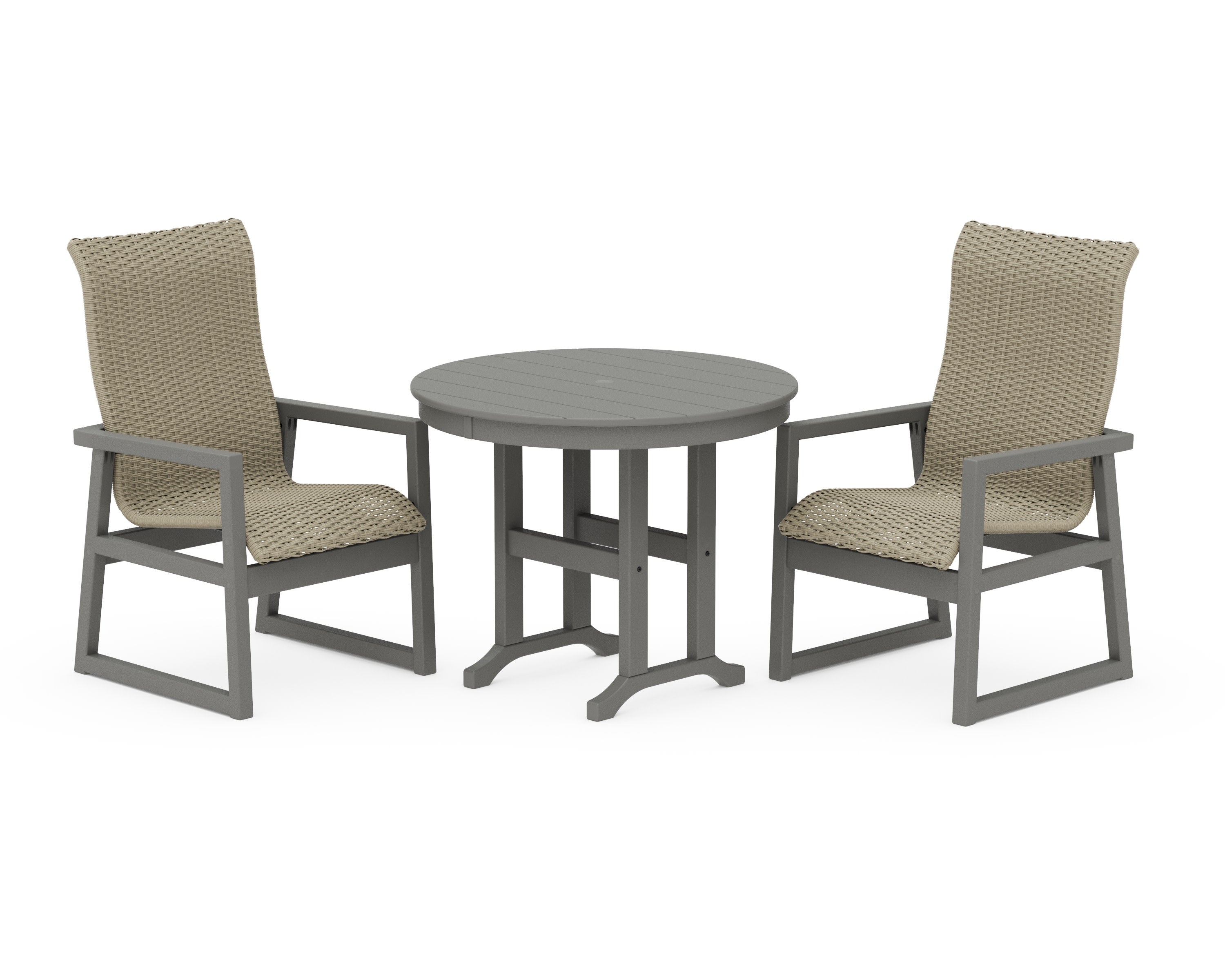 EDGE Woven Highback 3-Piece Farmhouse Dining Set in Slate Grey / Dune Grass