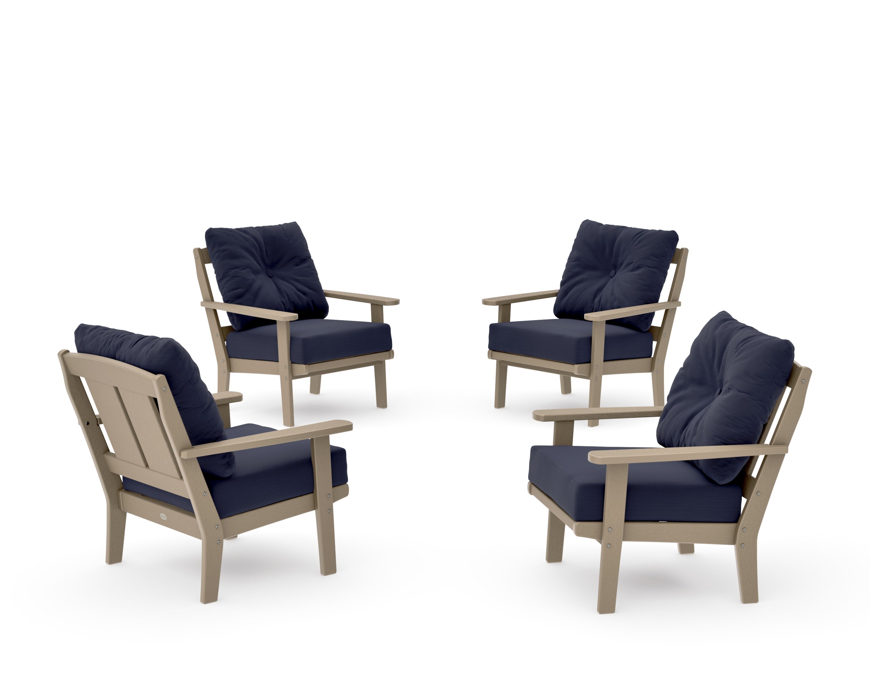 Mission 5-Piece Deep Seating Set with Fire Pit Table in Vintage Sahara / Navy Linen
