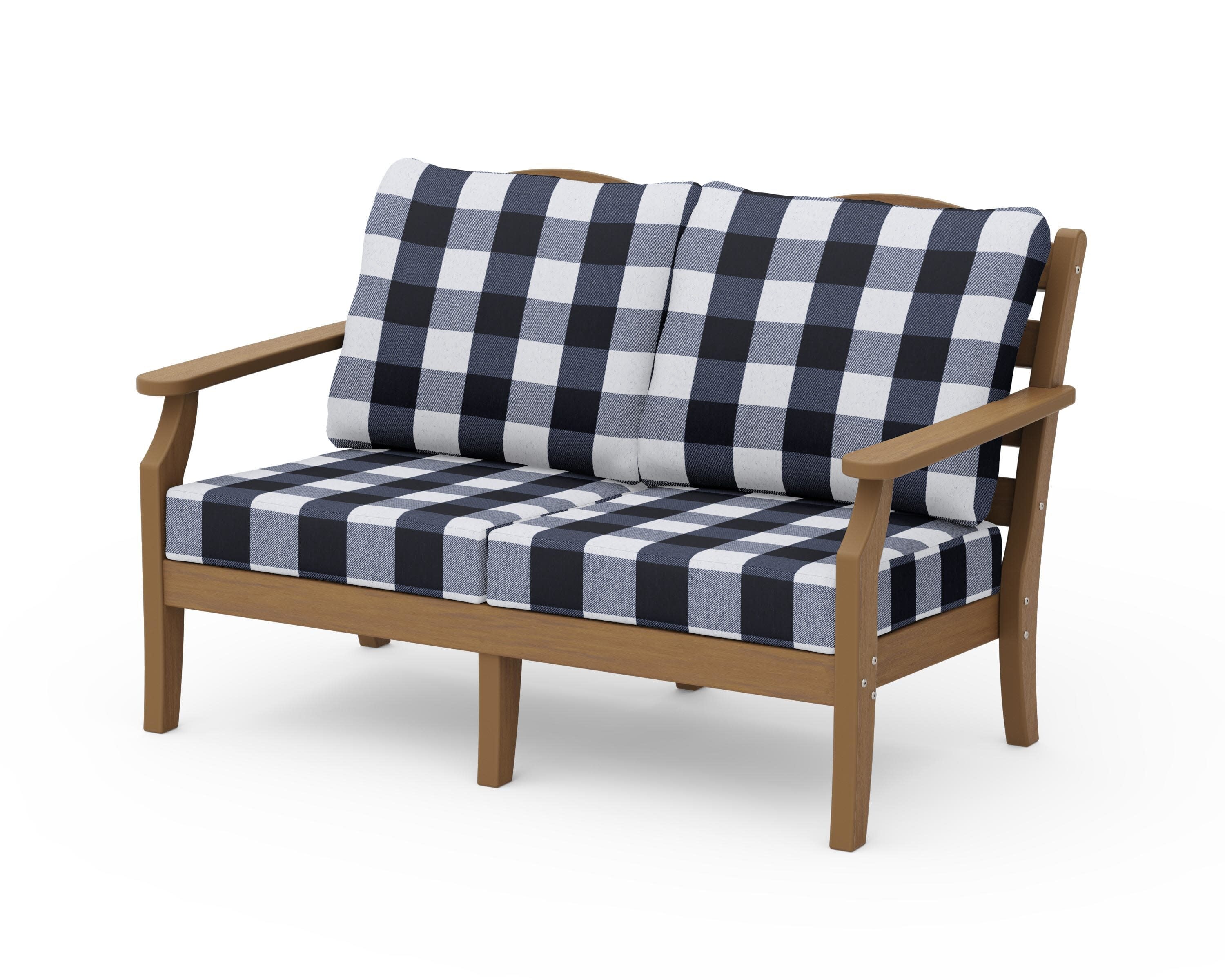 Savannah Deep Seating Loveseat in Natural / Buffalo Plaid Marine Indigo