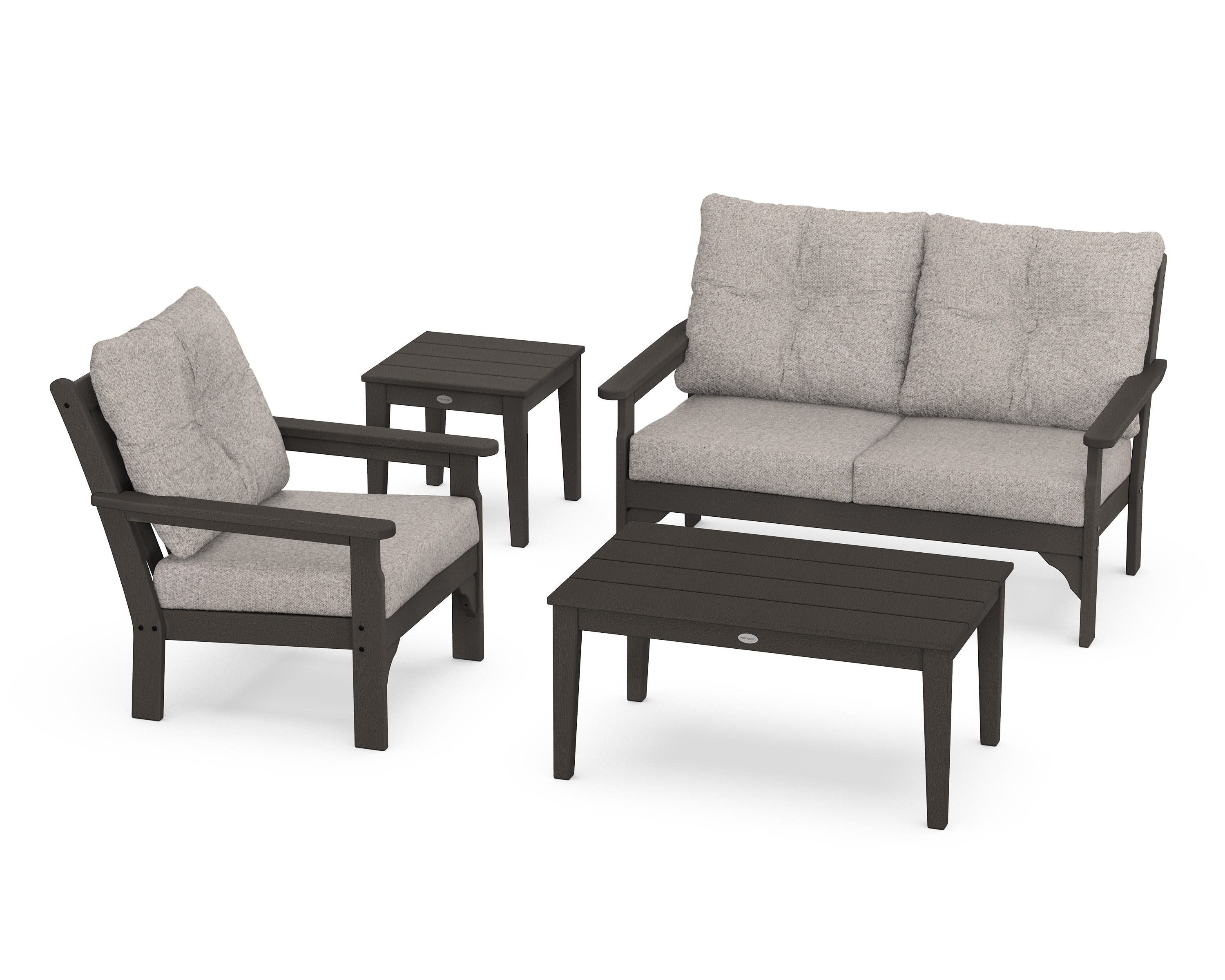 Vineyard 4-Piece Deep Seating Set in Vintage Coffee / Weathered Tweed