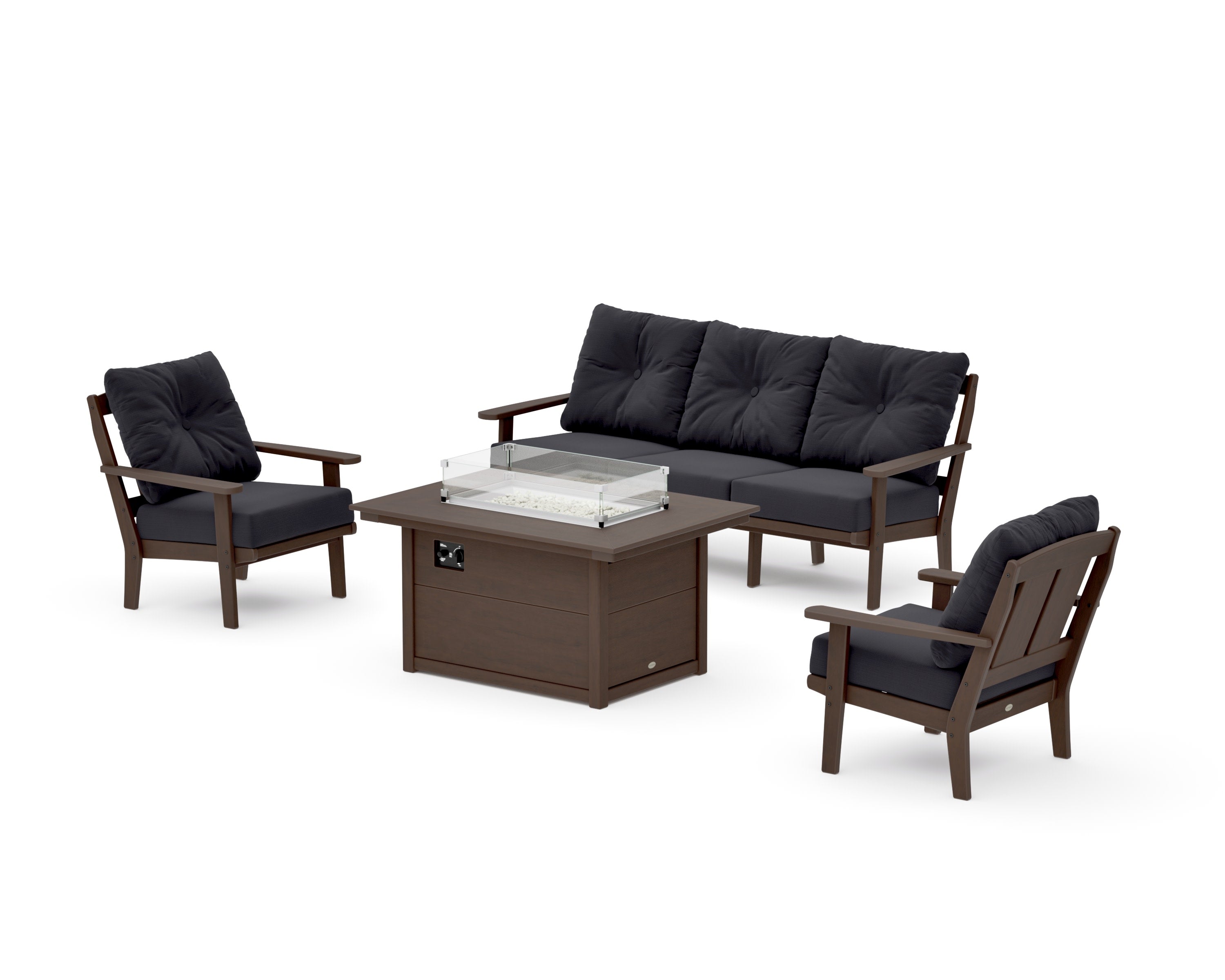 Mission Deep Seating Fire Pit Table Set in Kona / Midnight Linen