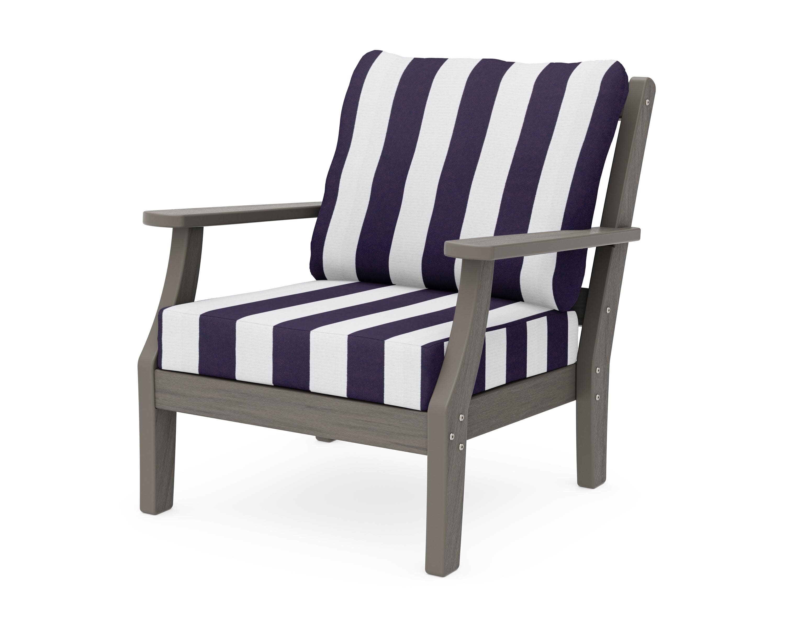 Chinoiserie Deep Seating Chair in Driftwood / Cabana Stripe Navy