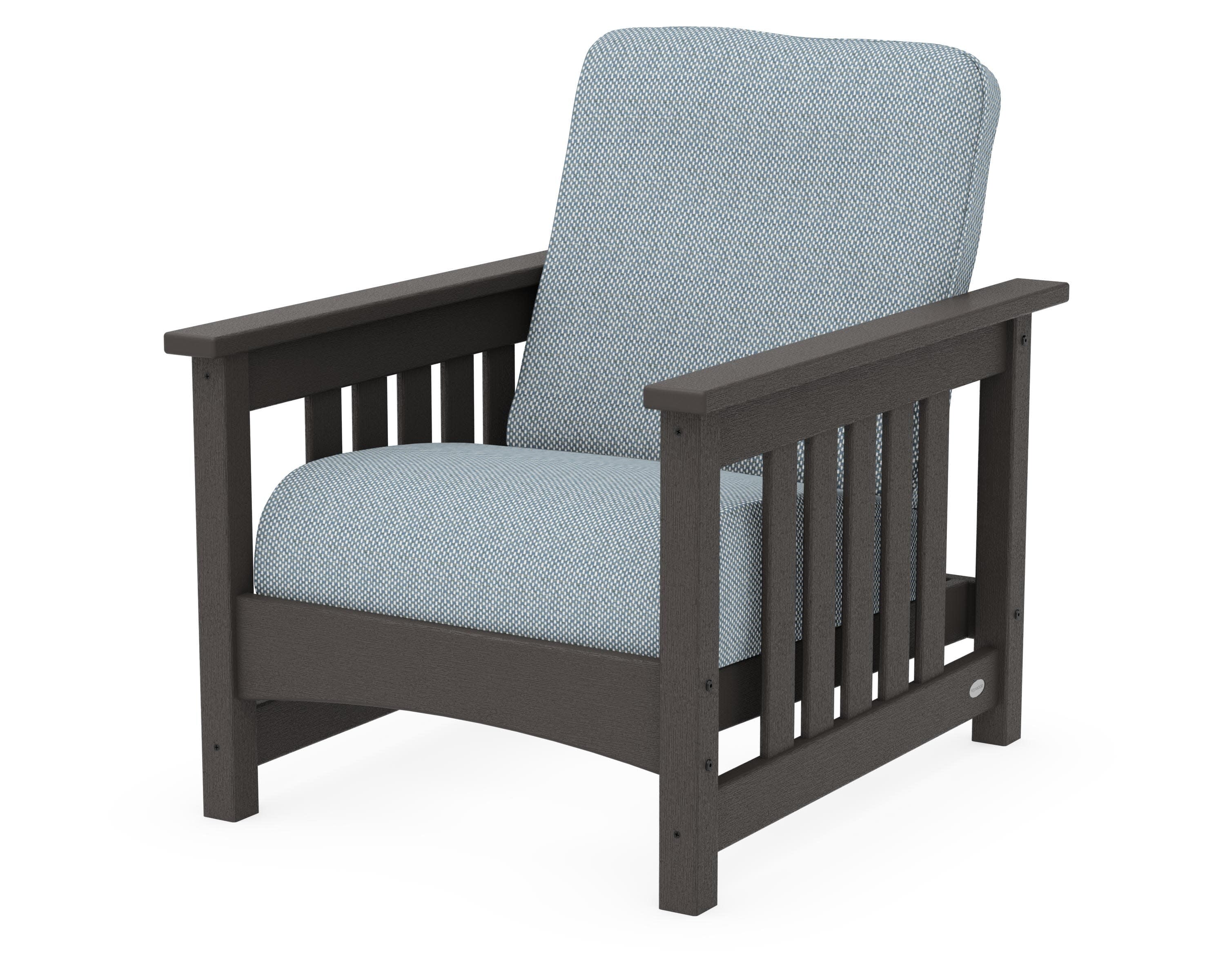 Club Mission Chair in Vintage Coffee / Exhale Sky