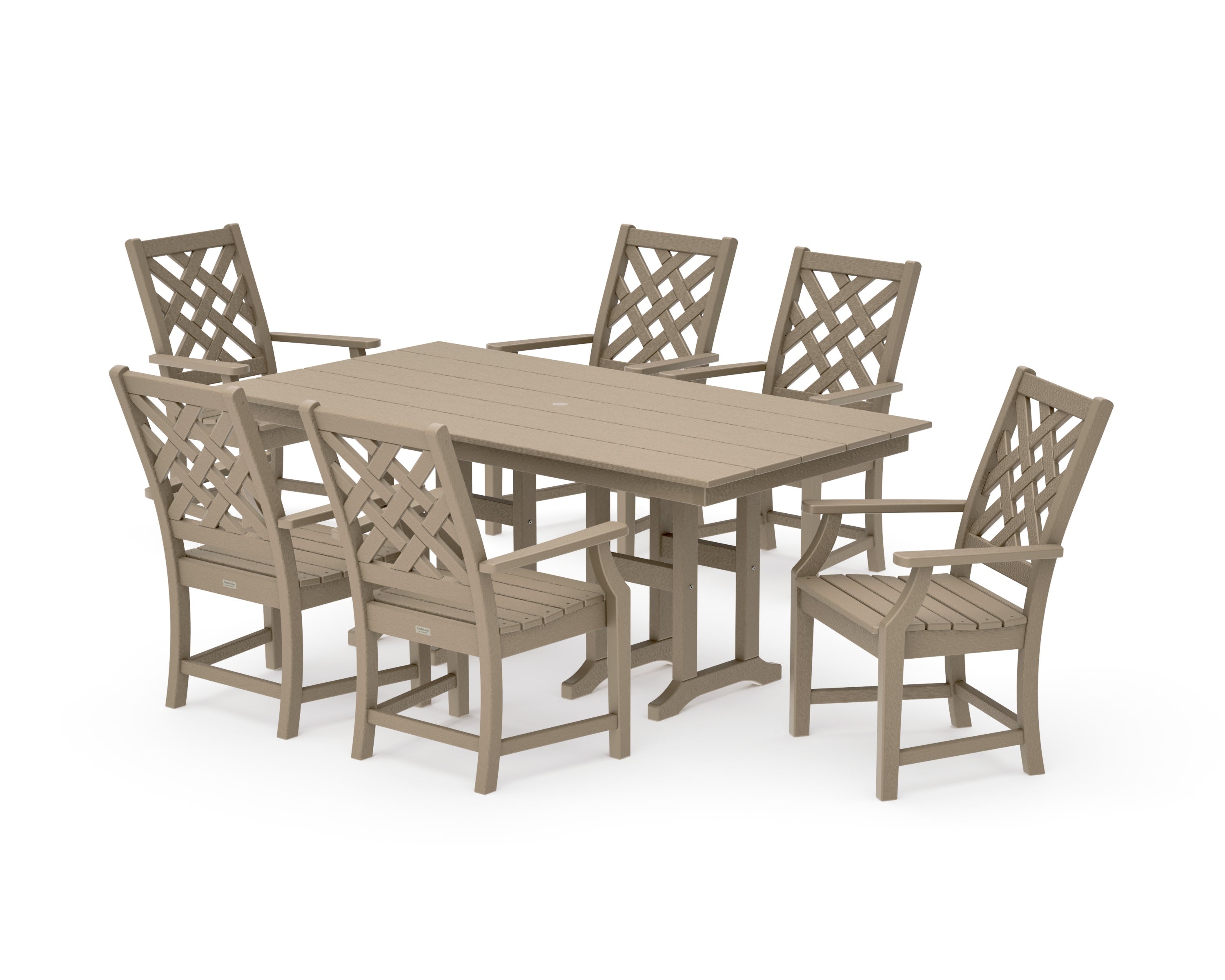 Wovendale Arm Chair 7-Piece Farmhouse Dining Set in Vintage Sahara