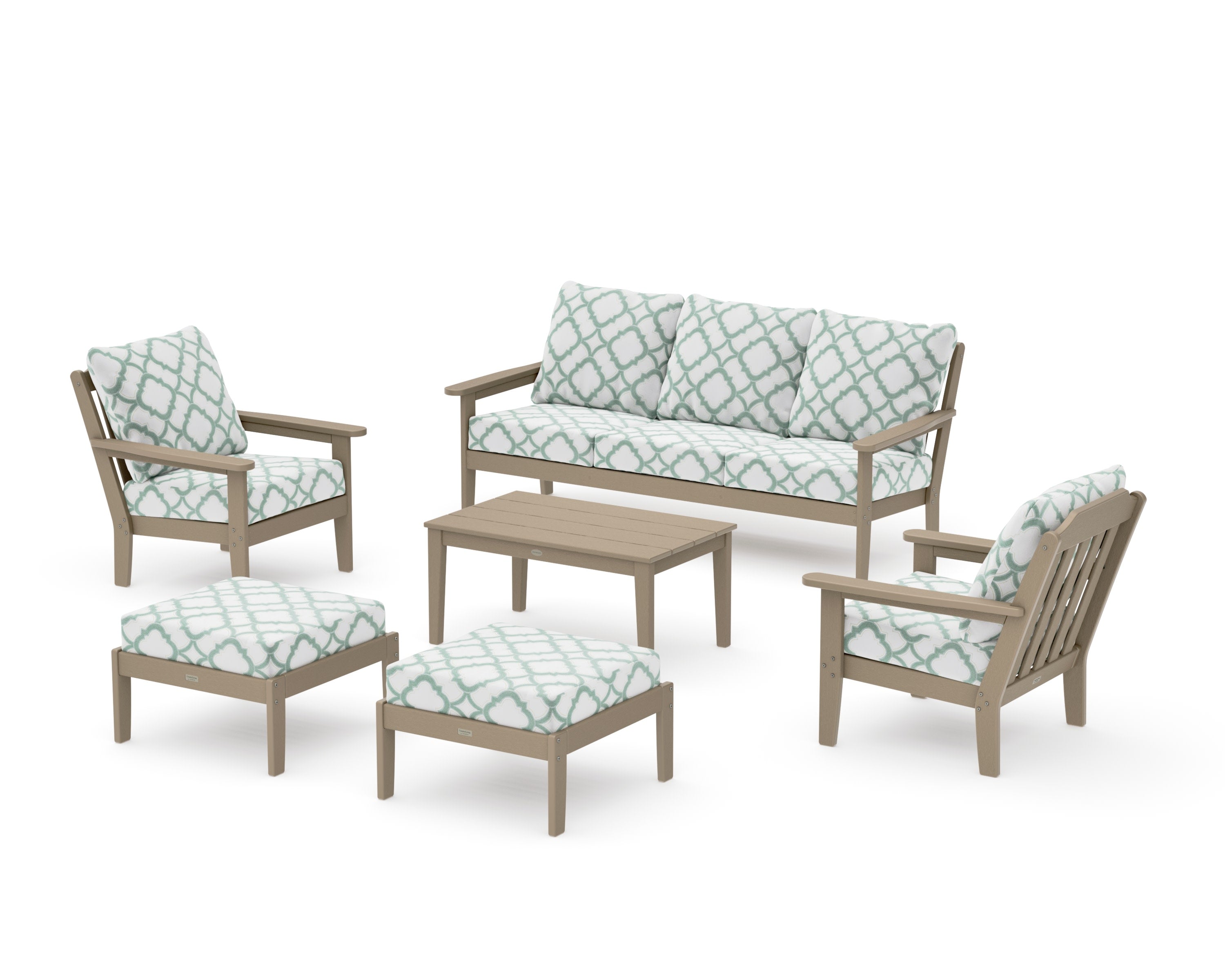 Cottage 6-Piece Lounge Sofa Set in Vintage Sahara / Trellis Glacier Spa