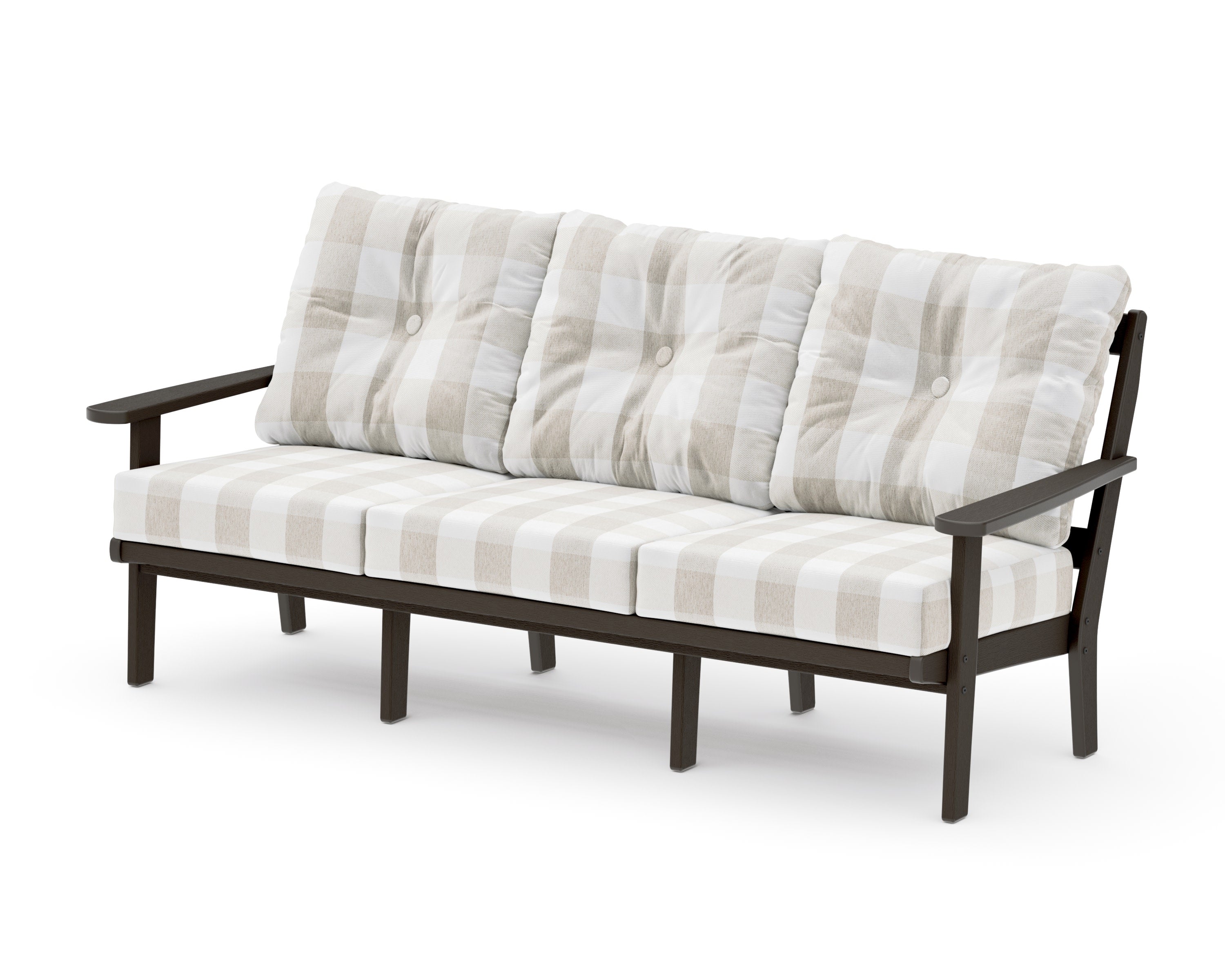 Mission Deep Seating Sofa in Vintage Coffee / Buffalo Plaid Dune Burlap