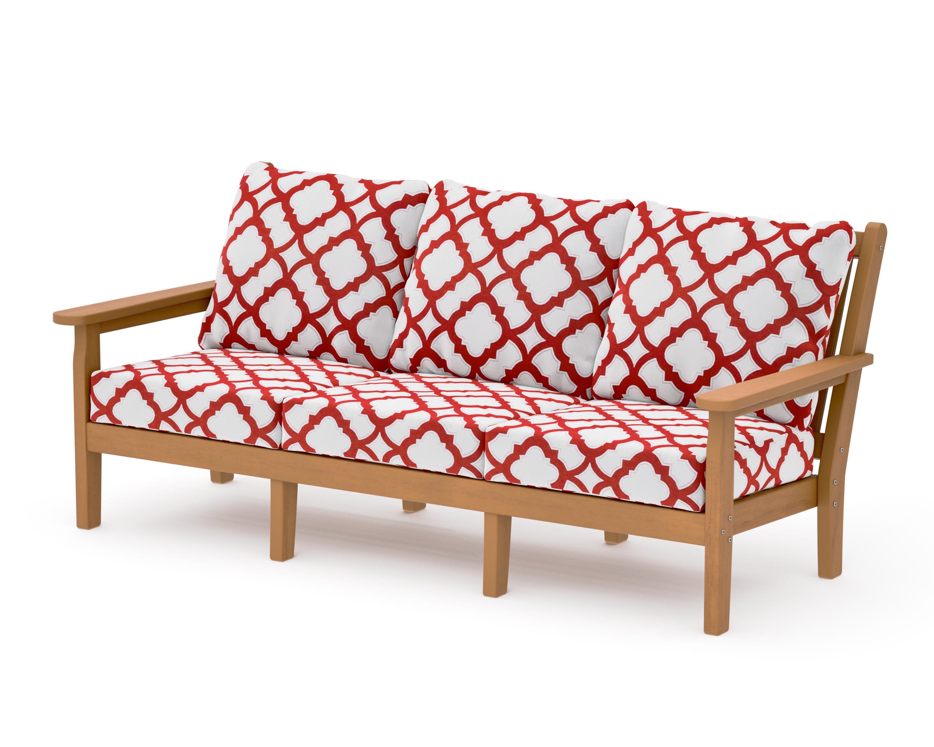 Chippendale Deep Seating Sofa in Natural / Trellis Crimson