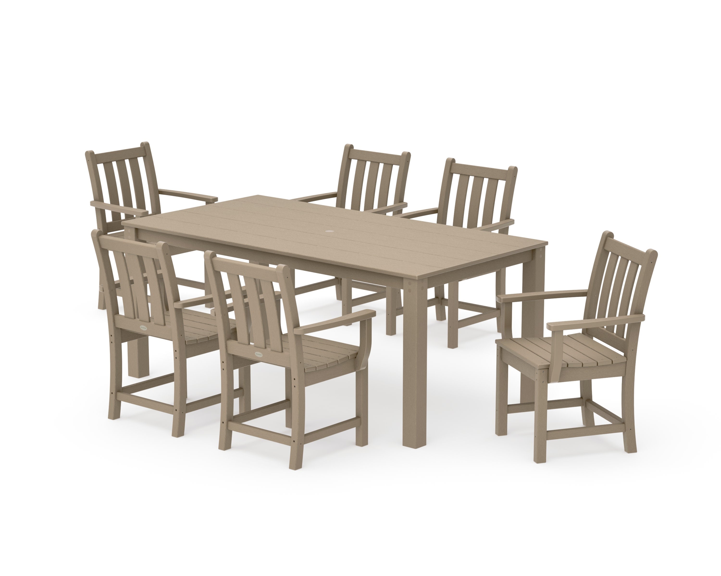 Traditional Garden Arm Chair 7-Piece Parsons Dining Set in Vintage Sahara