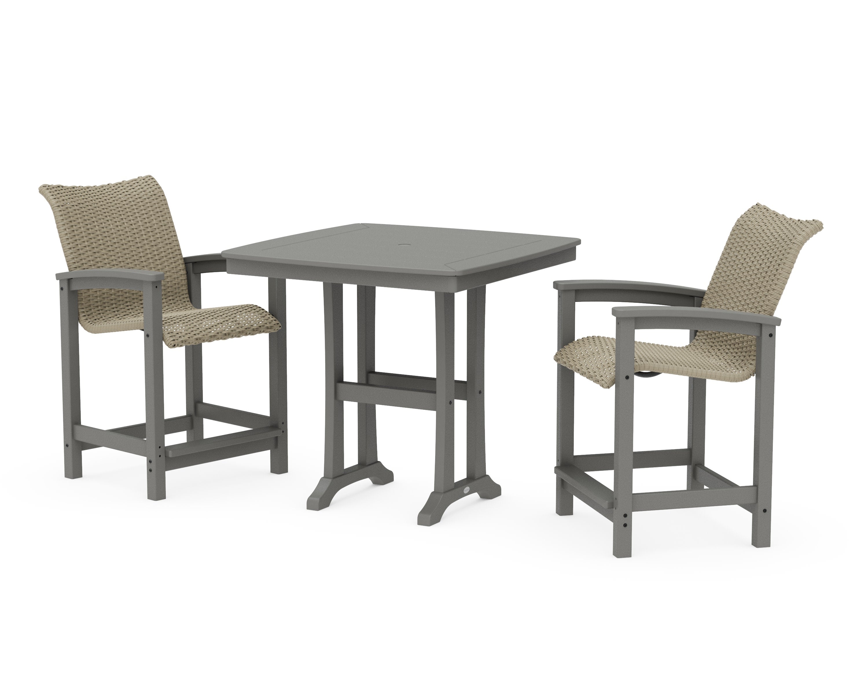 Coastal Woven 3-Piece Counter Set with Trestle Legs in Slate Grey / Dune Grass