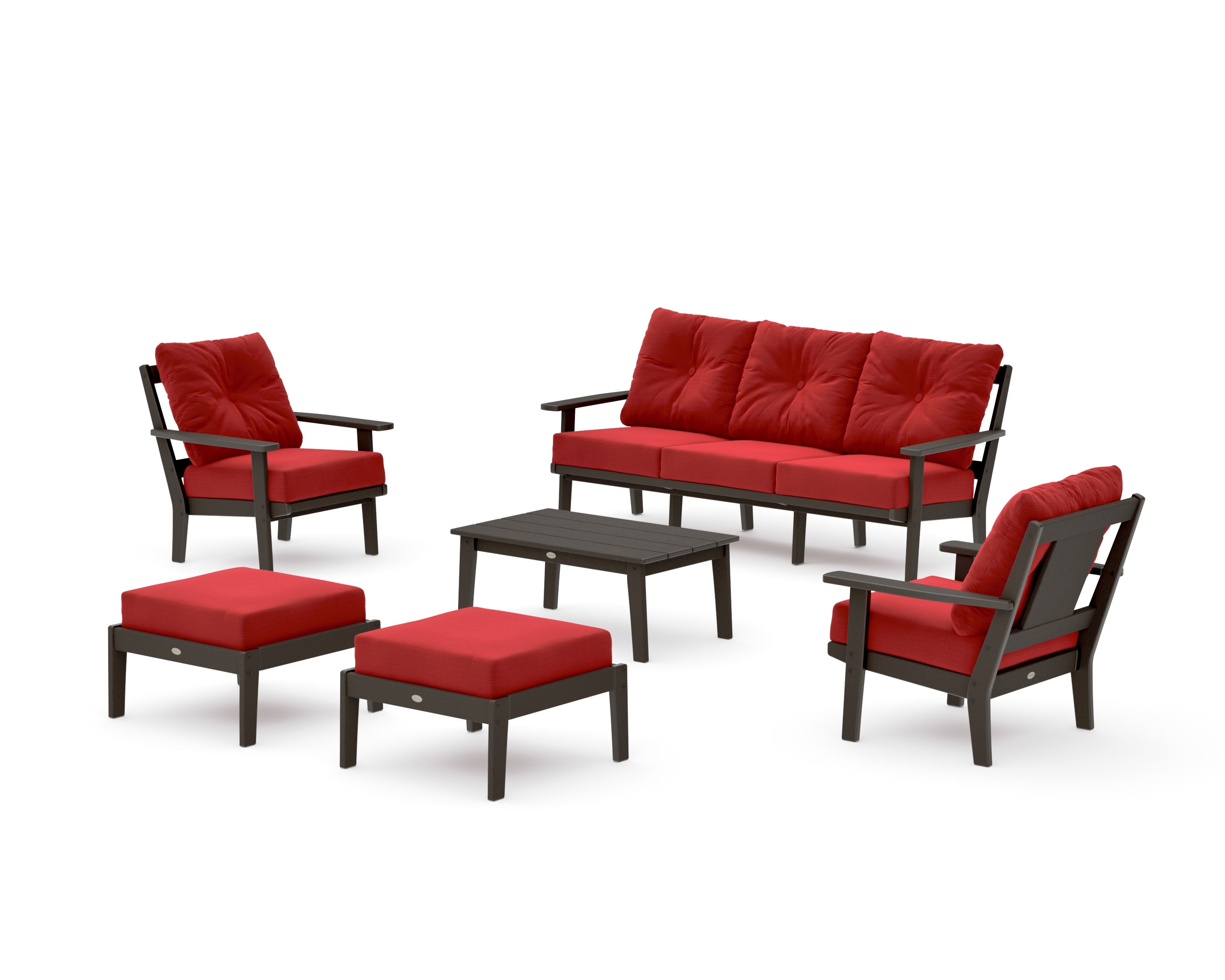 Prairie 6-Piece Lounge Sofa Set in Vintage Coffee / Crimson Linen