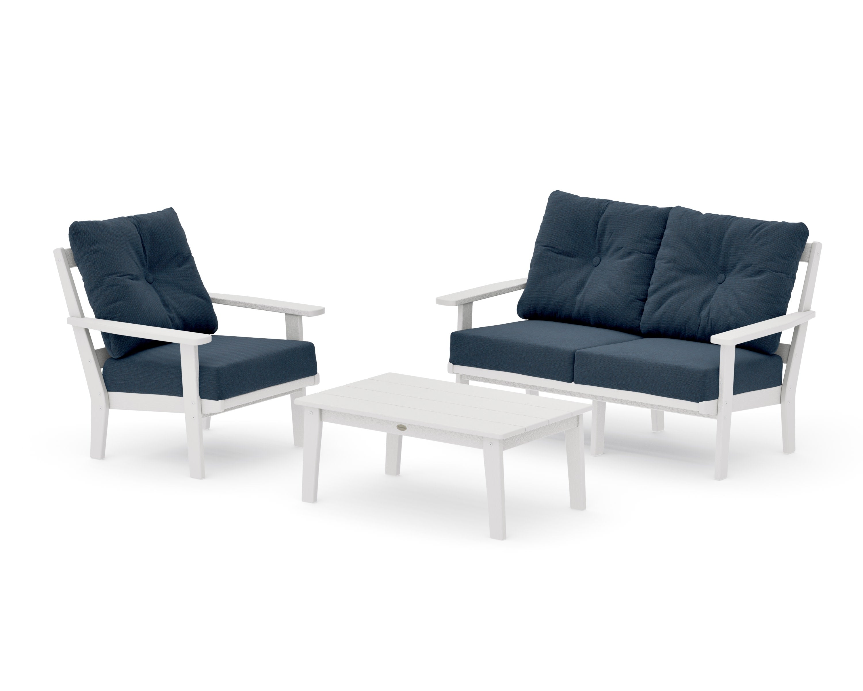 Oxford 3-Piece Deep Seating Set with Loveseat in Vintage White / Marine Indigo