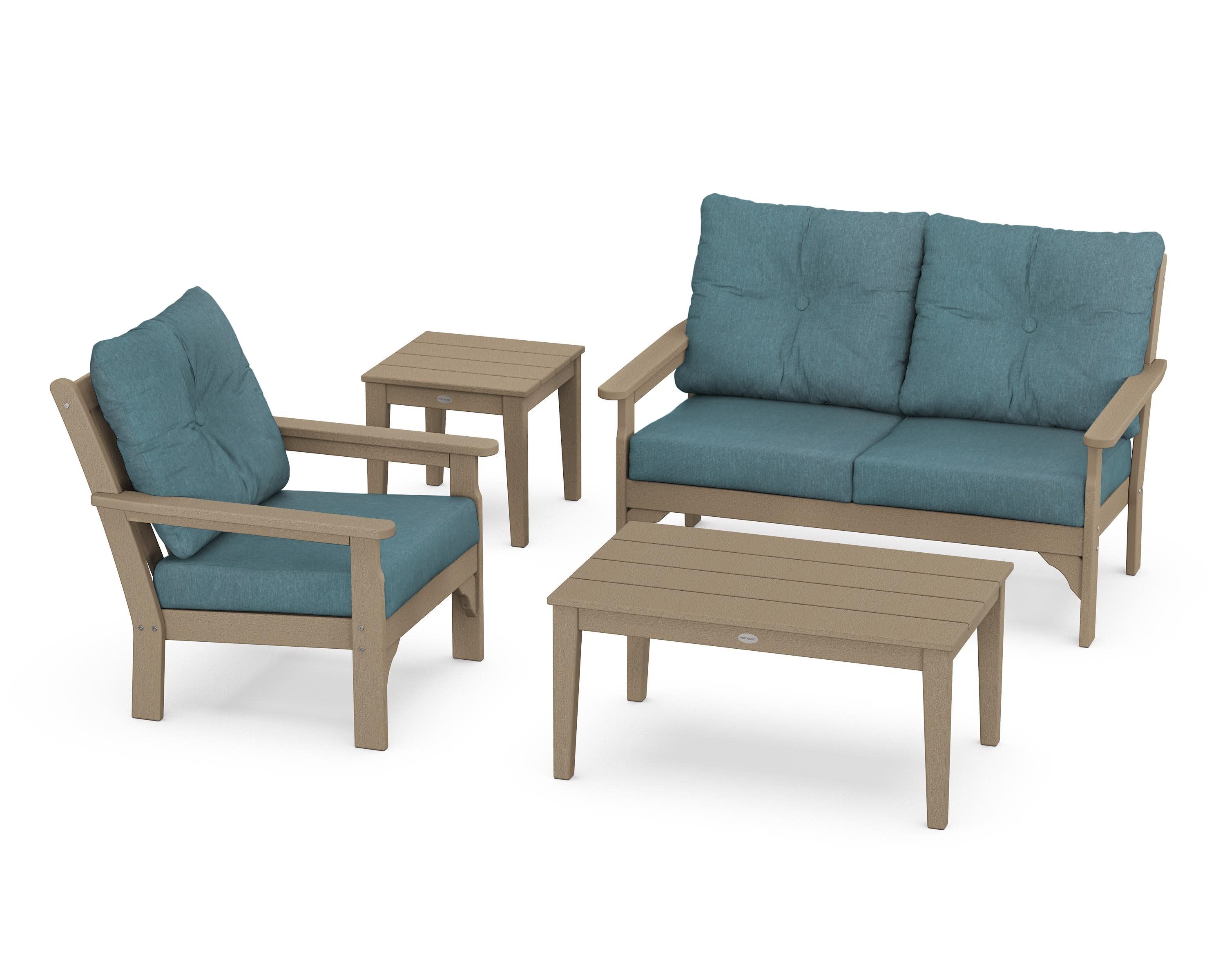 Vineyard 4-Piece Deep Seating Set in Vintage Sahara / Ocean Teal