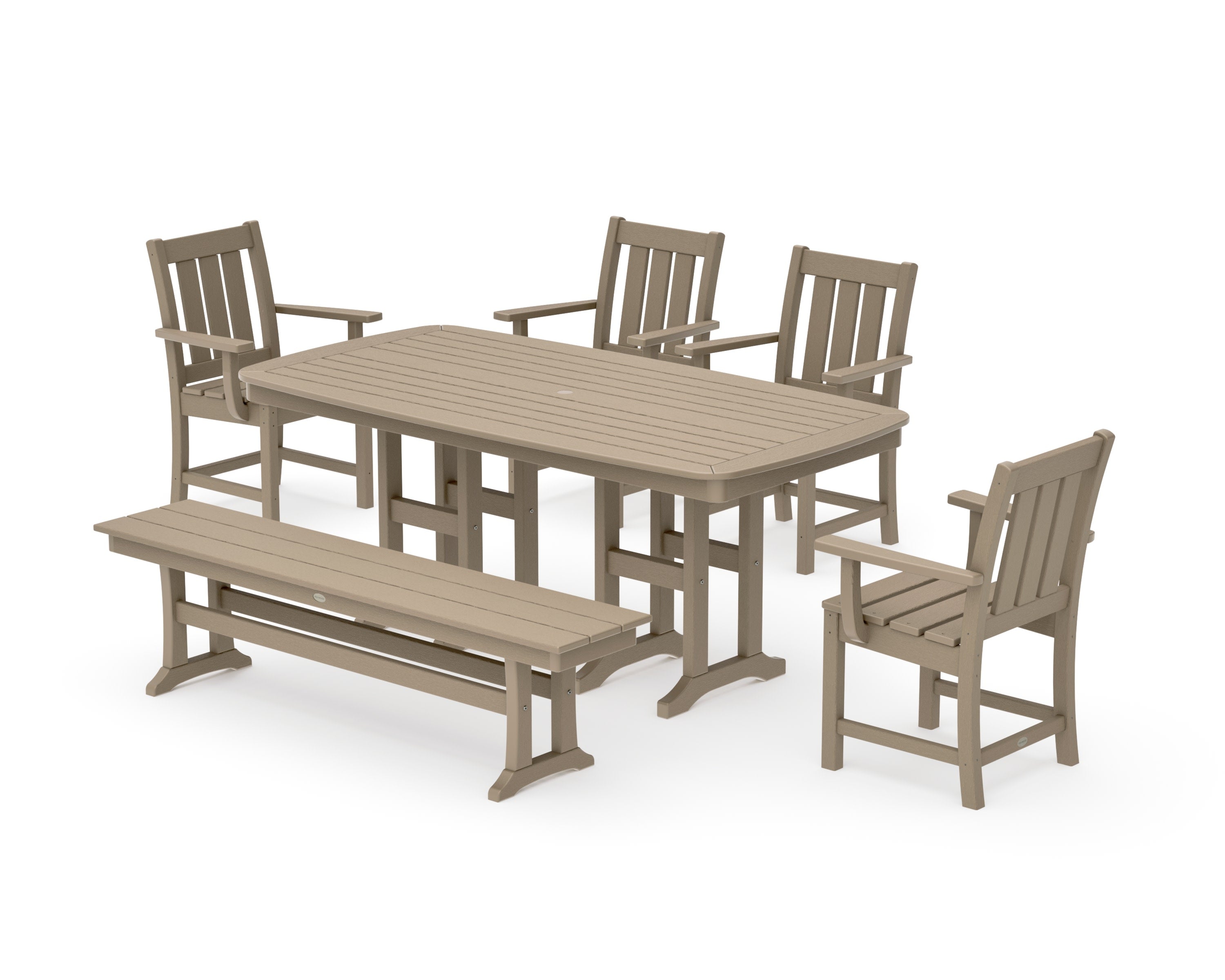 Oxford 6-Piece Dining Set with Bench in Vintage Sahara