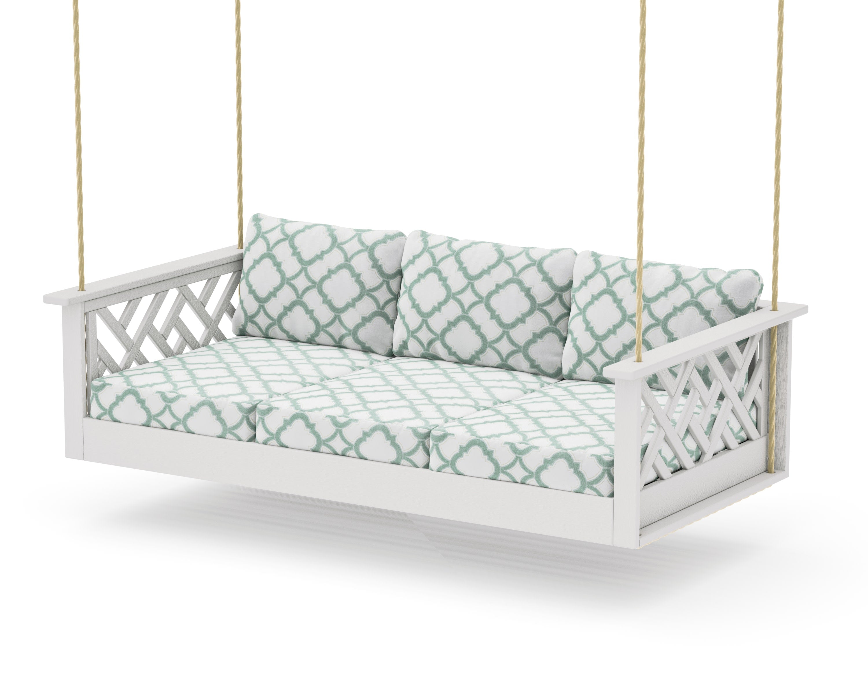 Chippendale Daybed Swing in Vintage White / Trellis Glacier Spa