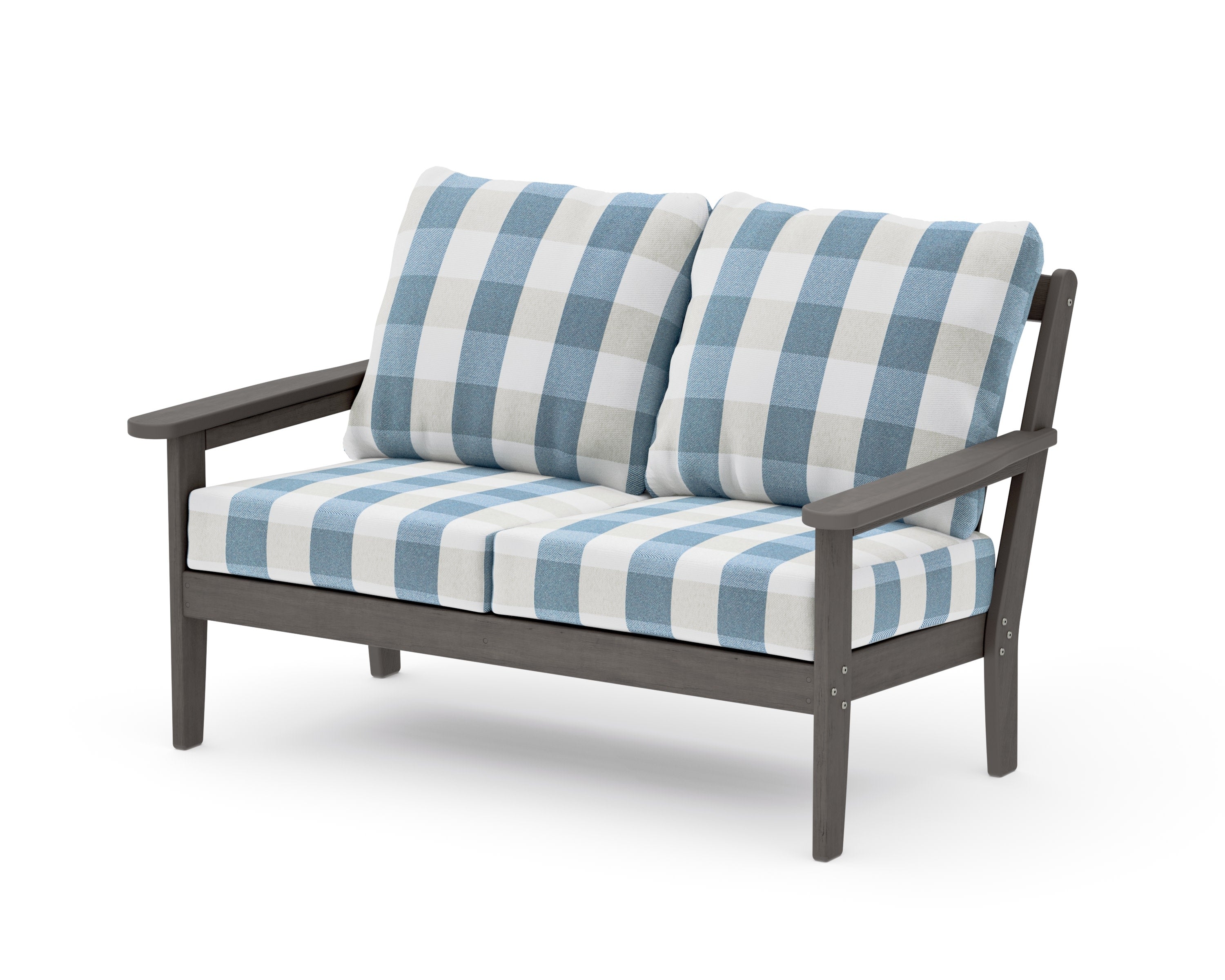 Cottage Deep Seating Loveseat in Driftwood / Buffalo Plaid Sky Blue