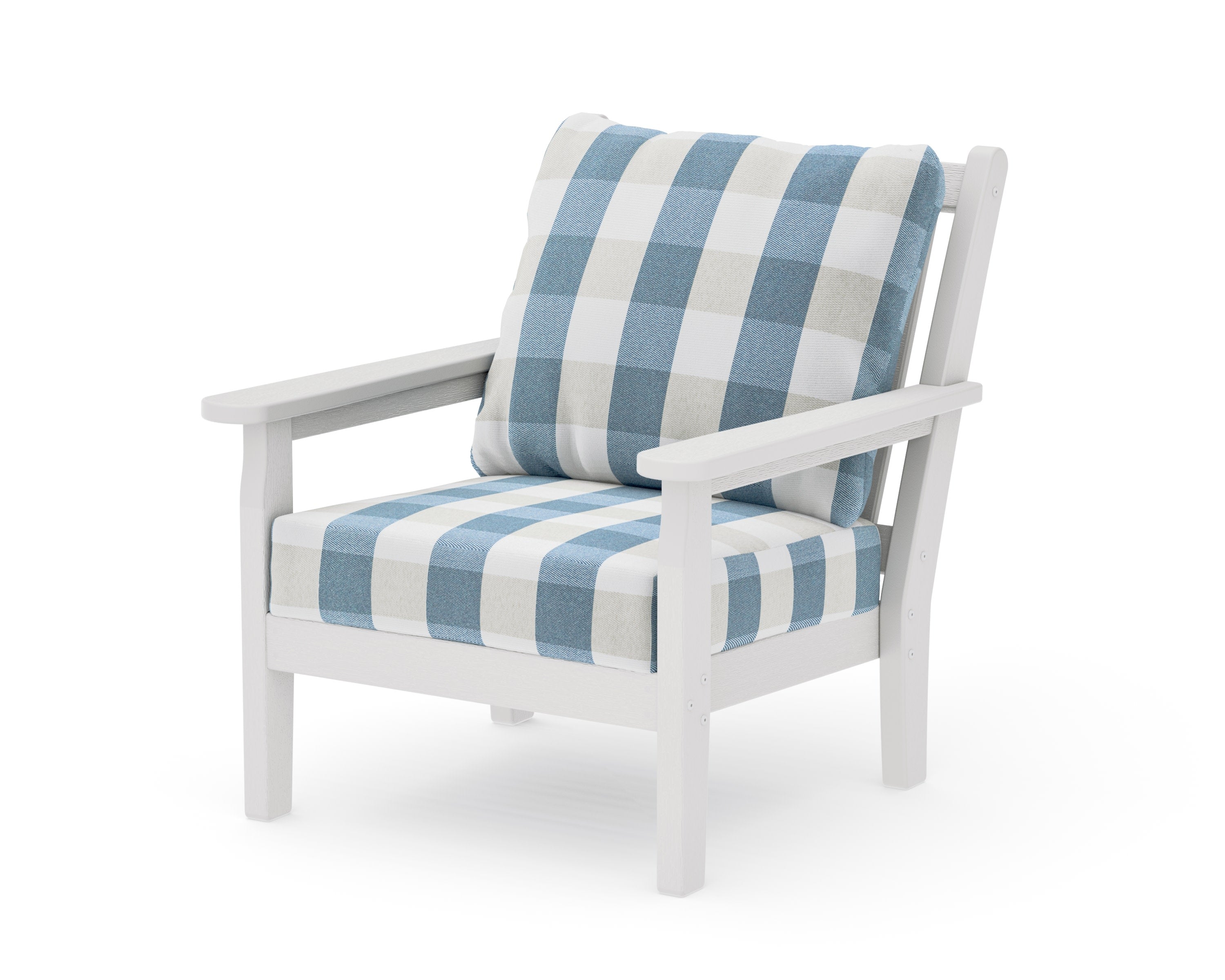 Chippendale Deep Seating Chair in Vintage White / Buffalo Plaid Sky Blue