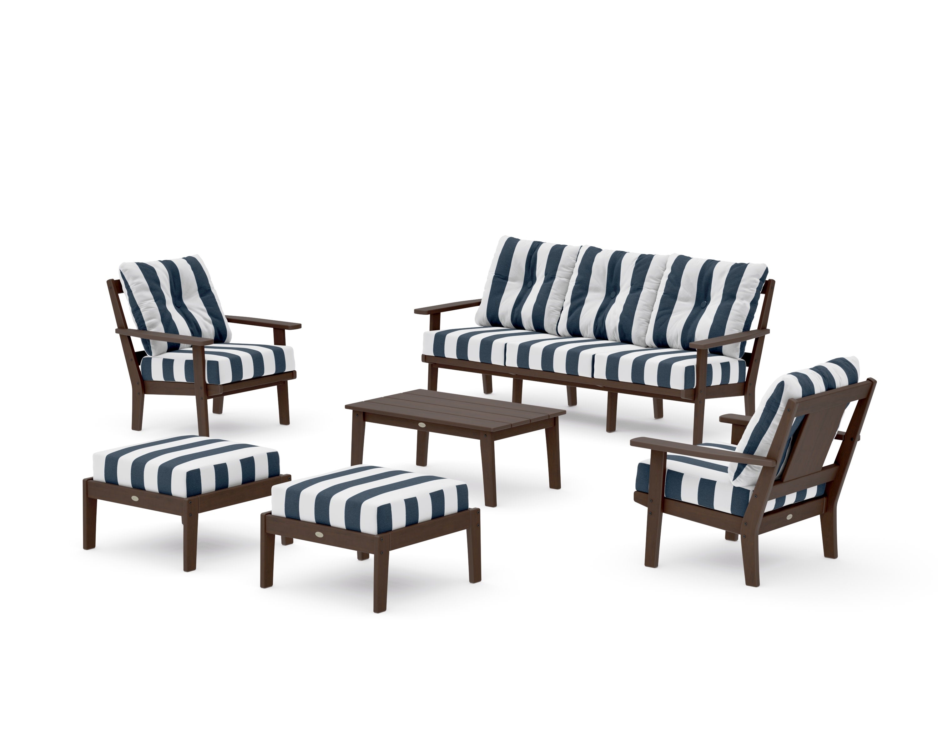 Prairie 6-Piece Lounge Sofa Set in Kona / Cabana Stripe Marine Indigo