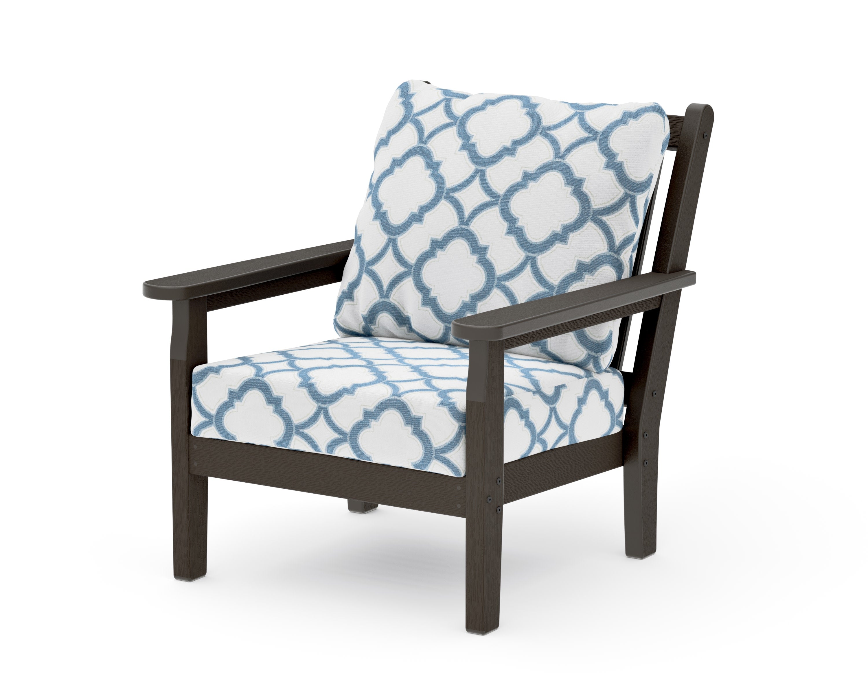 Chippendale Deep Seating Chair in Vintage Coffee / Trellis Sky Blue