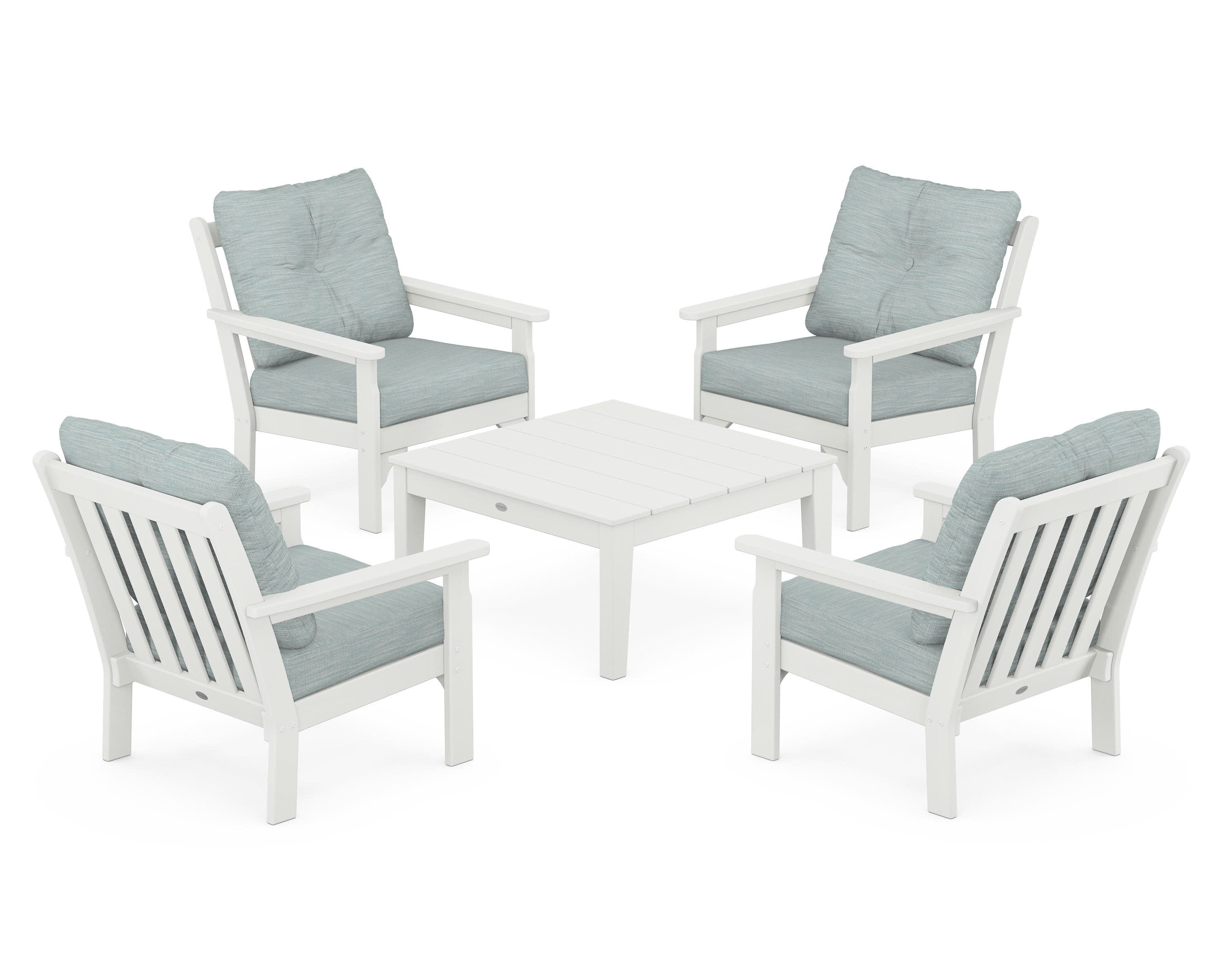 Vineyard 5-Piece Deep Seating Conversation Set in Vintage White / Soothe Mist
