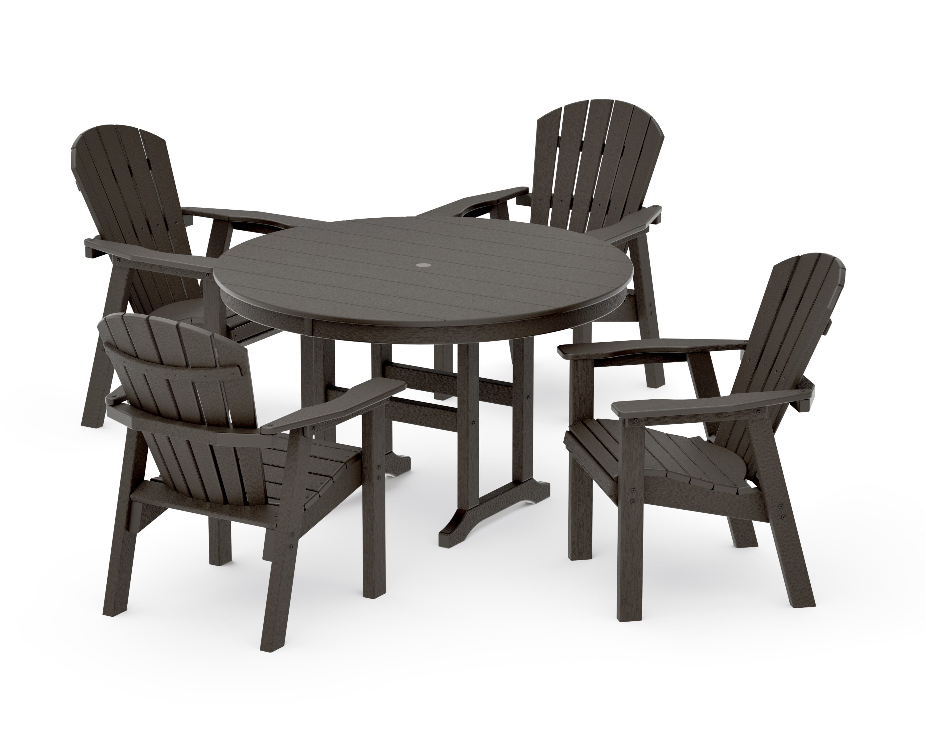 Seashell 5-Piece Round Farmhouse Dining Set in Vintage Coffee