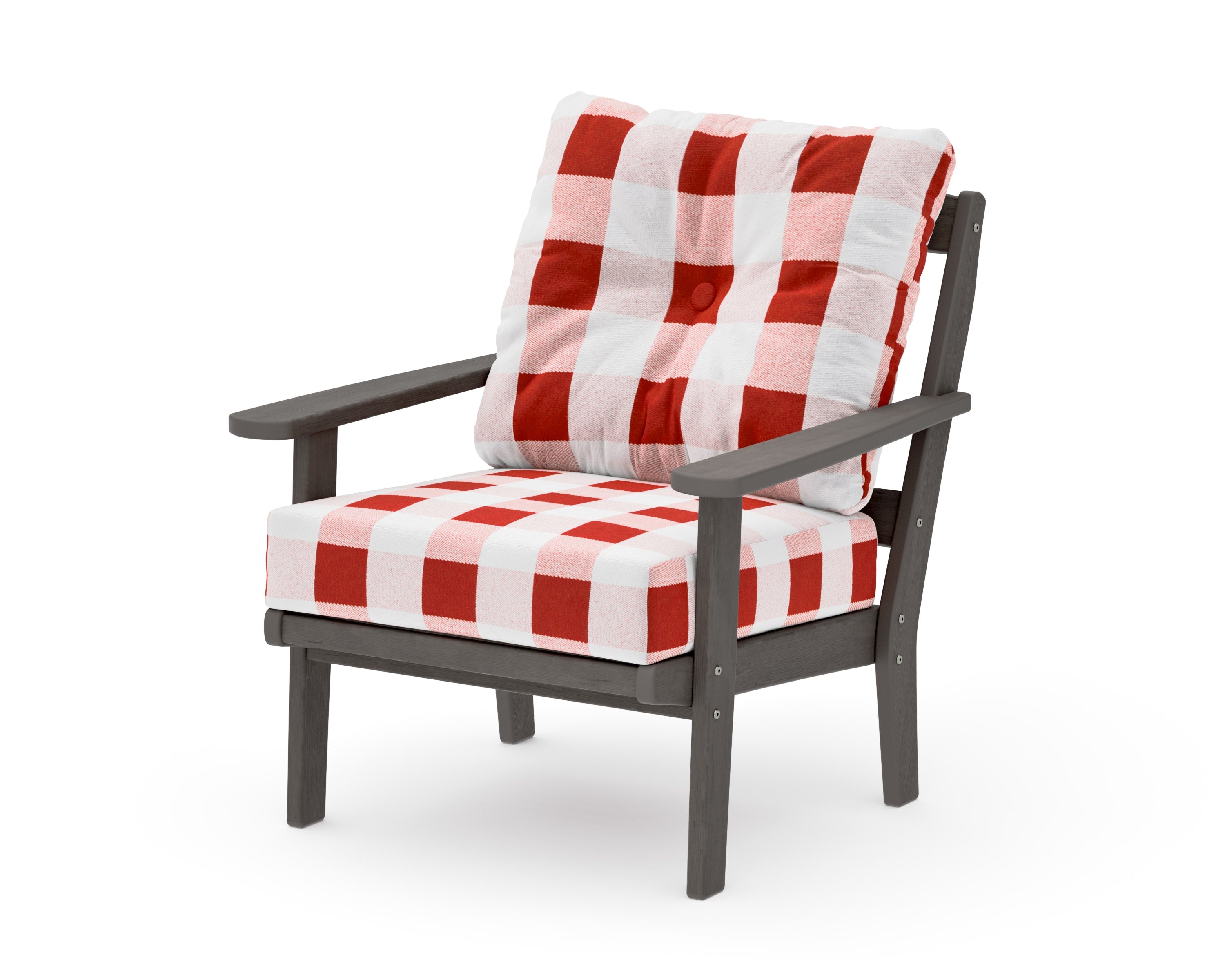 Mission Deep Seating Chair in Driftwood / Buffalo Plaid Crimson