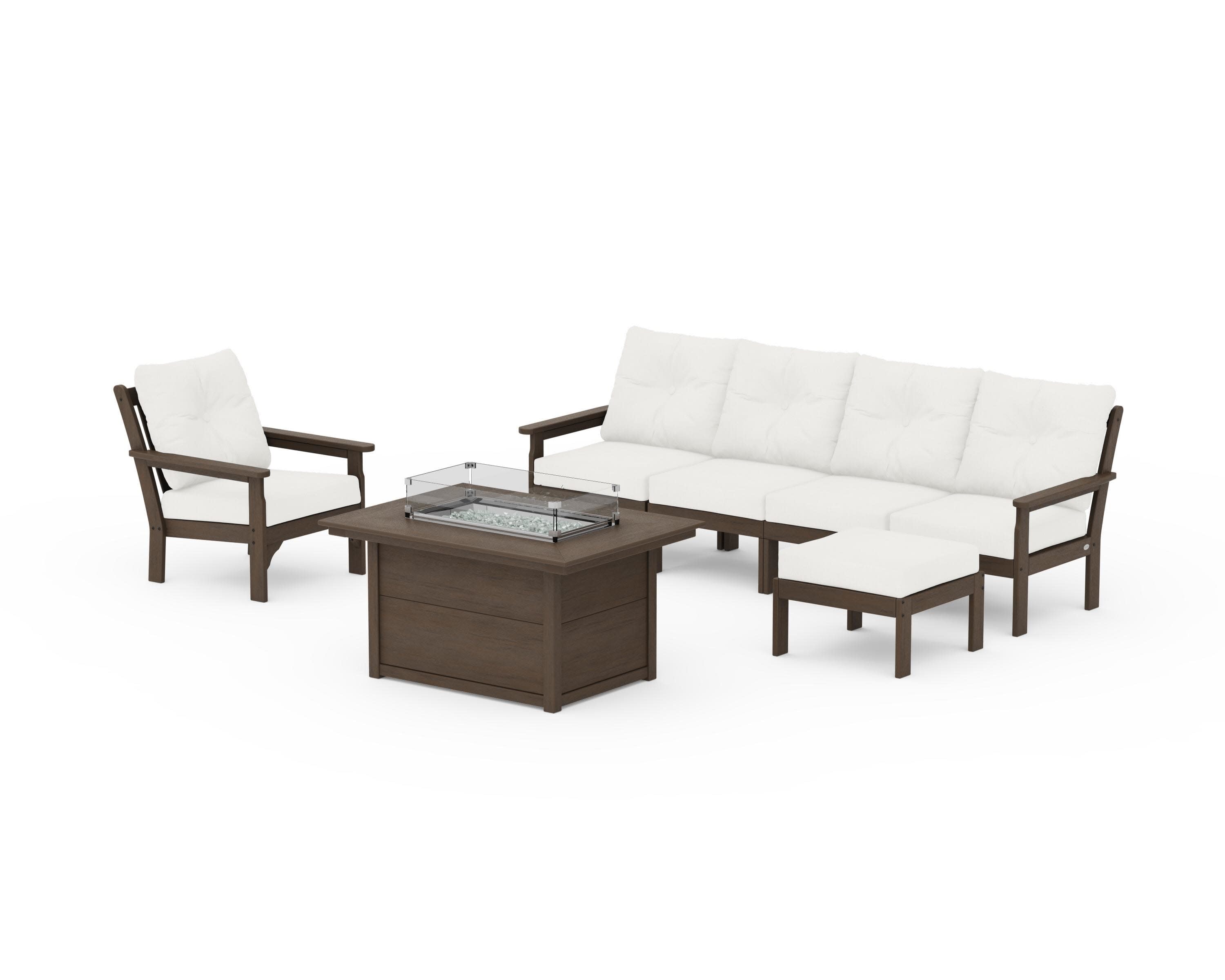 Vineyard Sectional Lounge and Fire Pit Set in Kona / Natural Linen