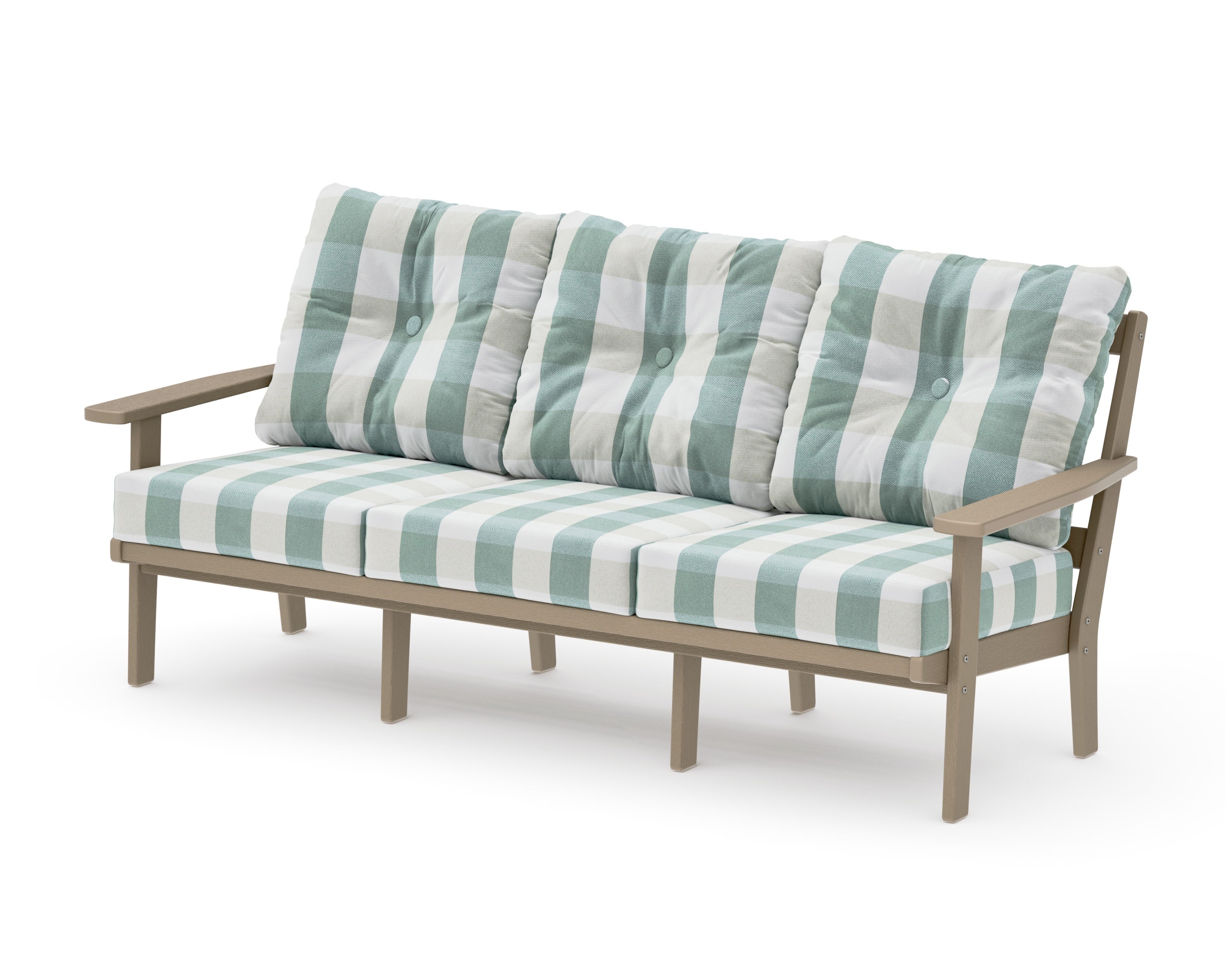 PrairieDeep Seating Sofa in Vintage Sahara / Buffalo Plaid Glacier Spa
