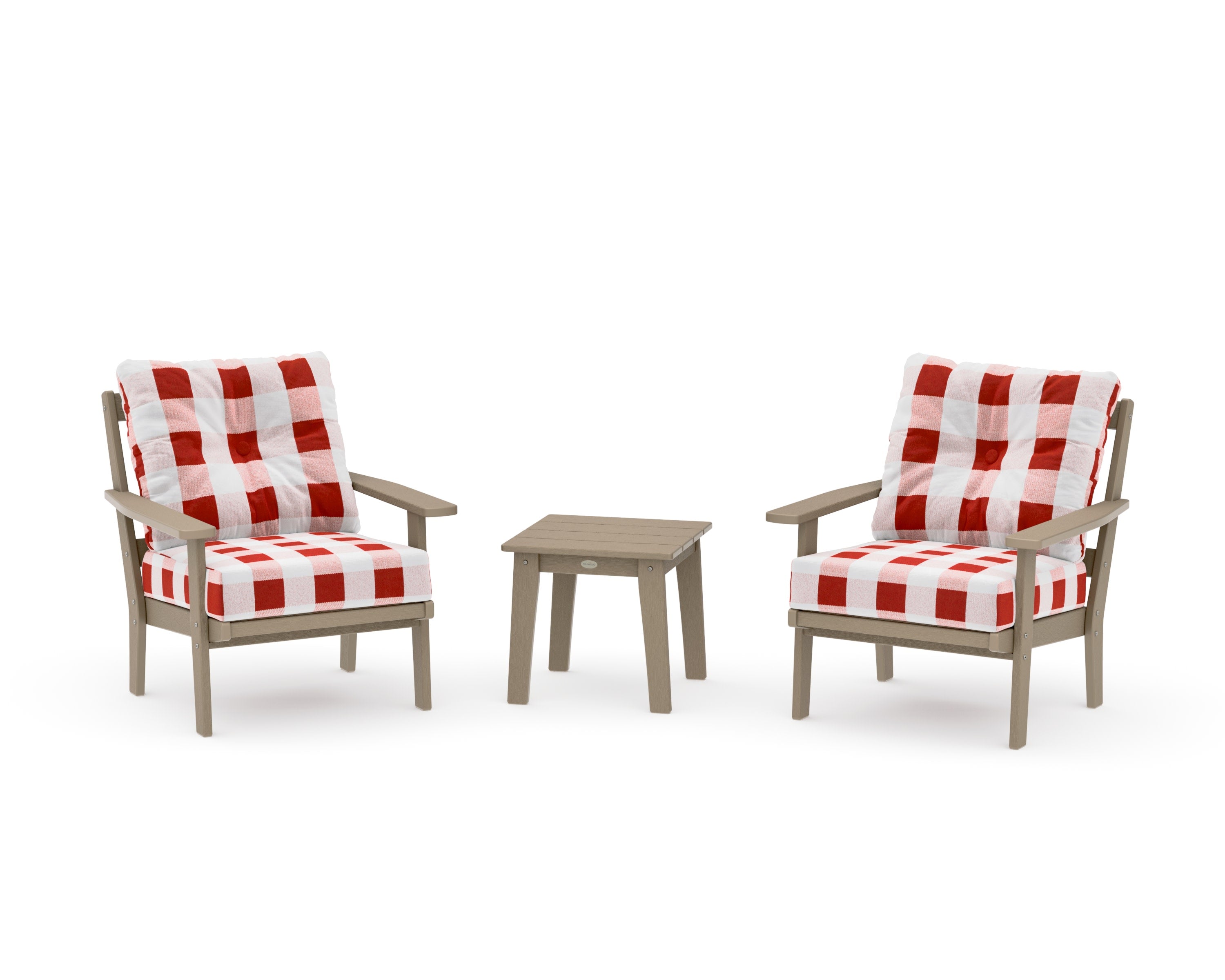 Prairie 3-Piece Deep Seating Set in Vintage Sahara / Buffalo Plaid Crimson