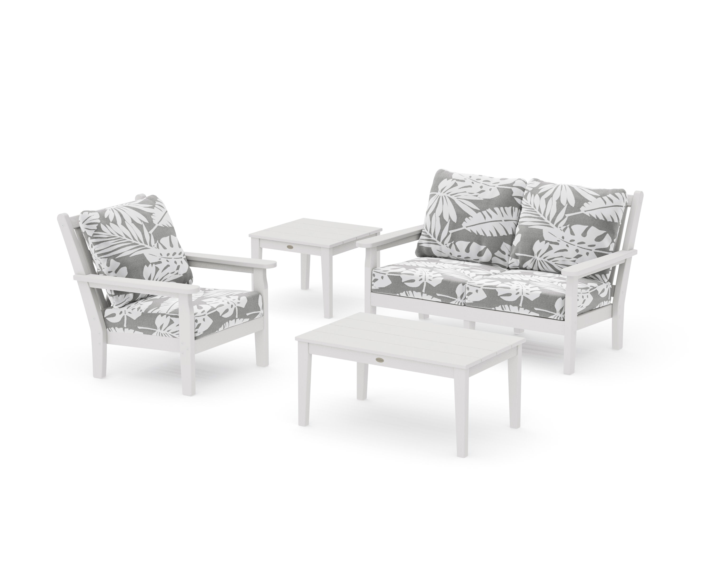 Chippendale 4-Piece Deep Seating Set in Vintage White / Leaf Grey Mist