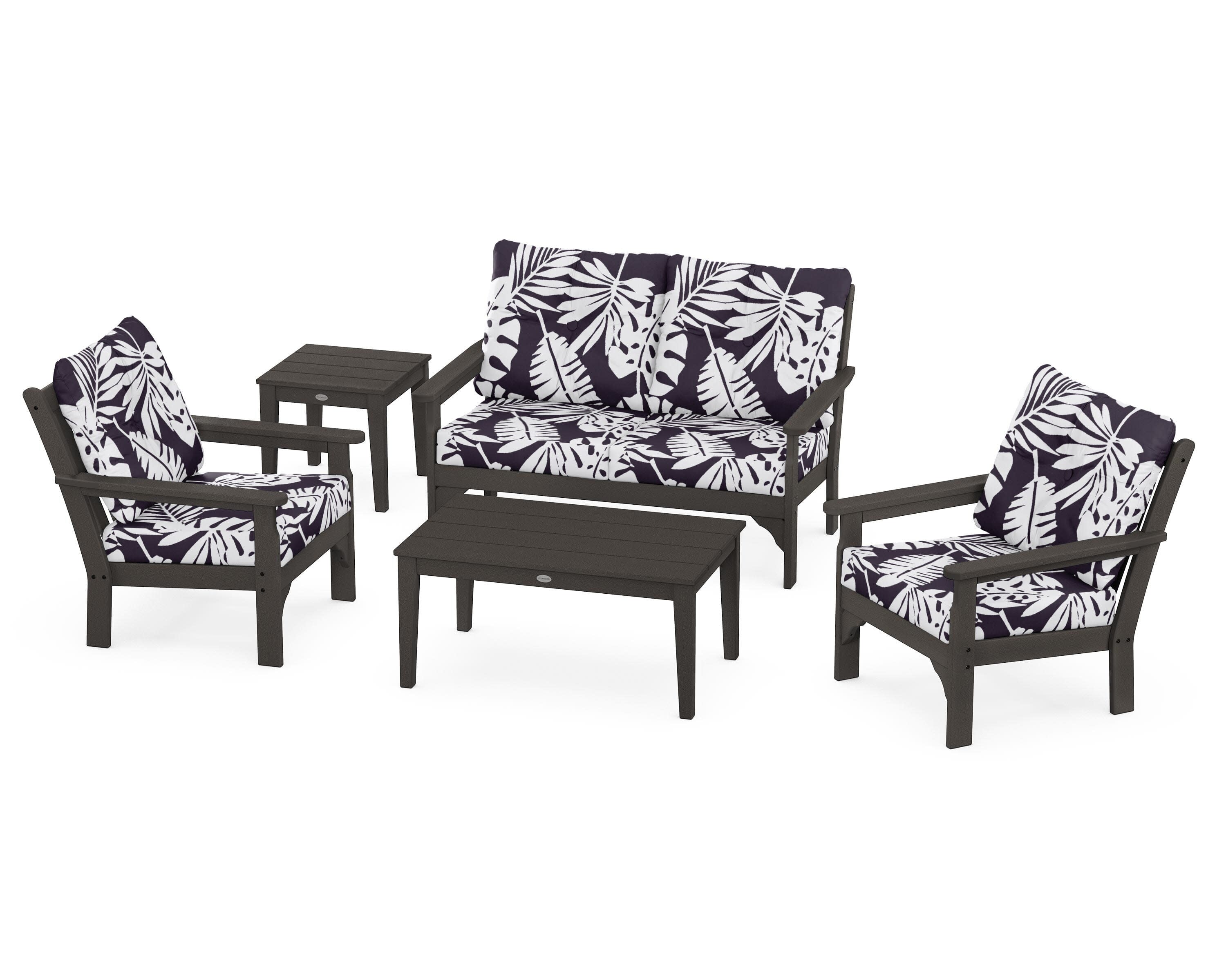 Vineyard 5-Piece Deep Seating Set in Vintage Coffee / Leaf Navy