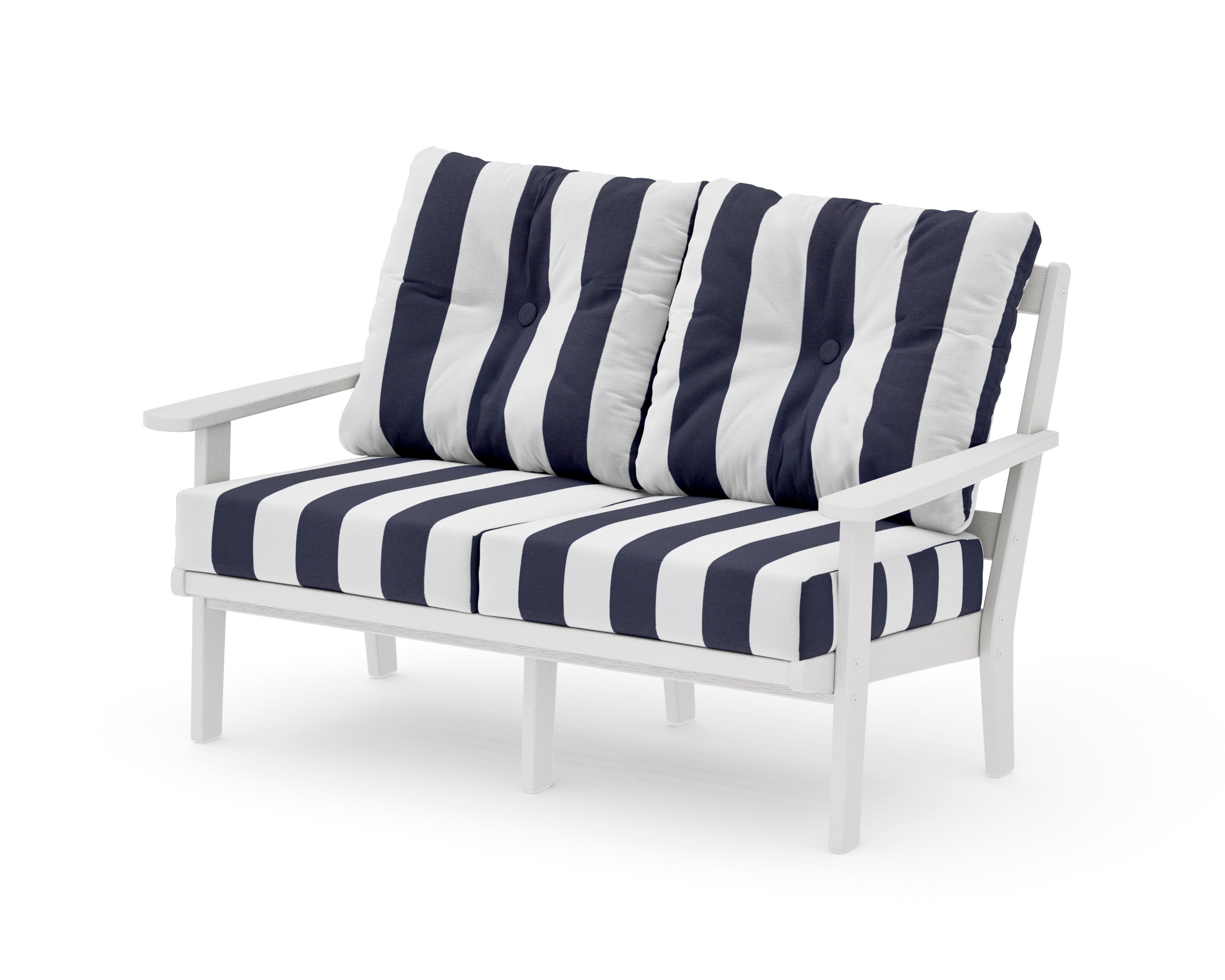 Mission Deep SeatingLoveseat in Vintage White / Cabana Stripe Navy