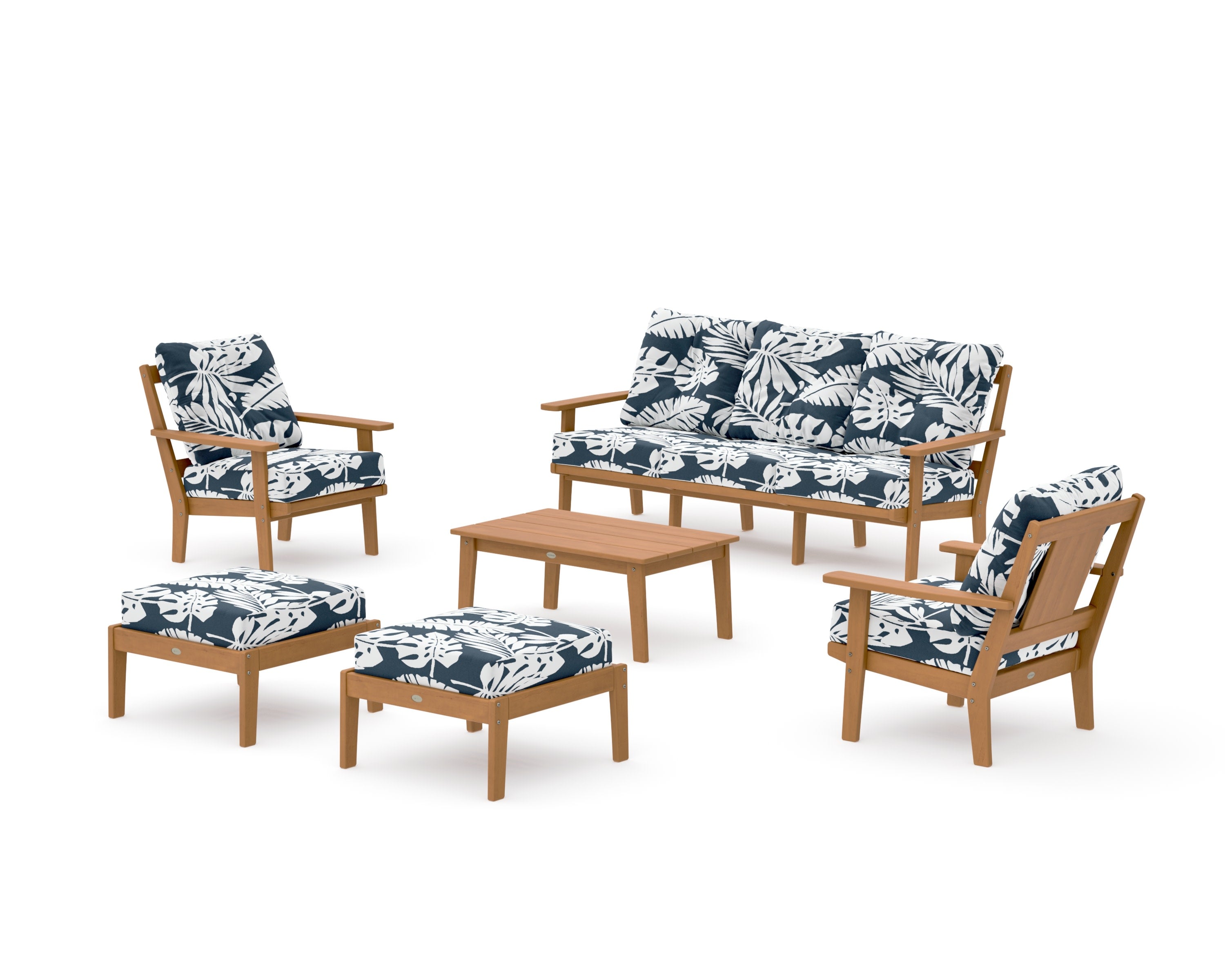 Prairie 6-Piece Lounge Sofa Set in Natural / Leaf Marine Indigo