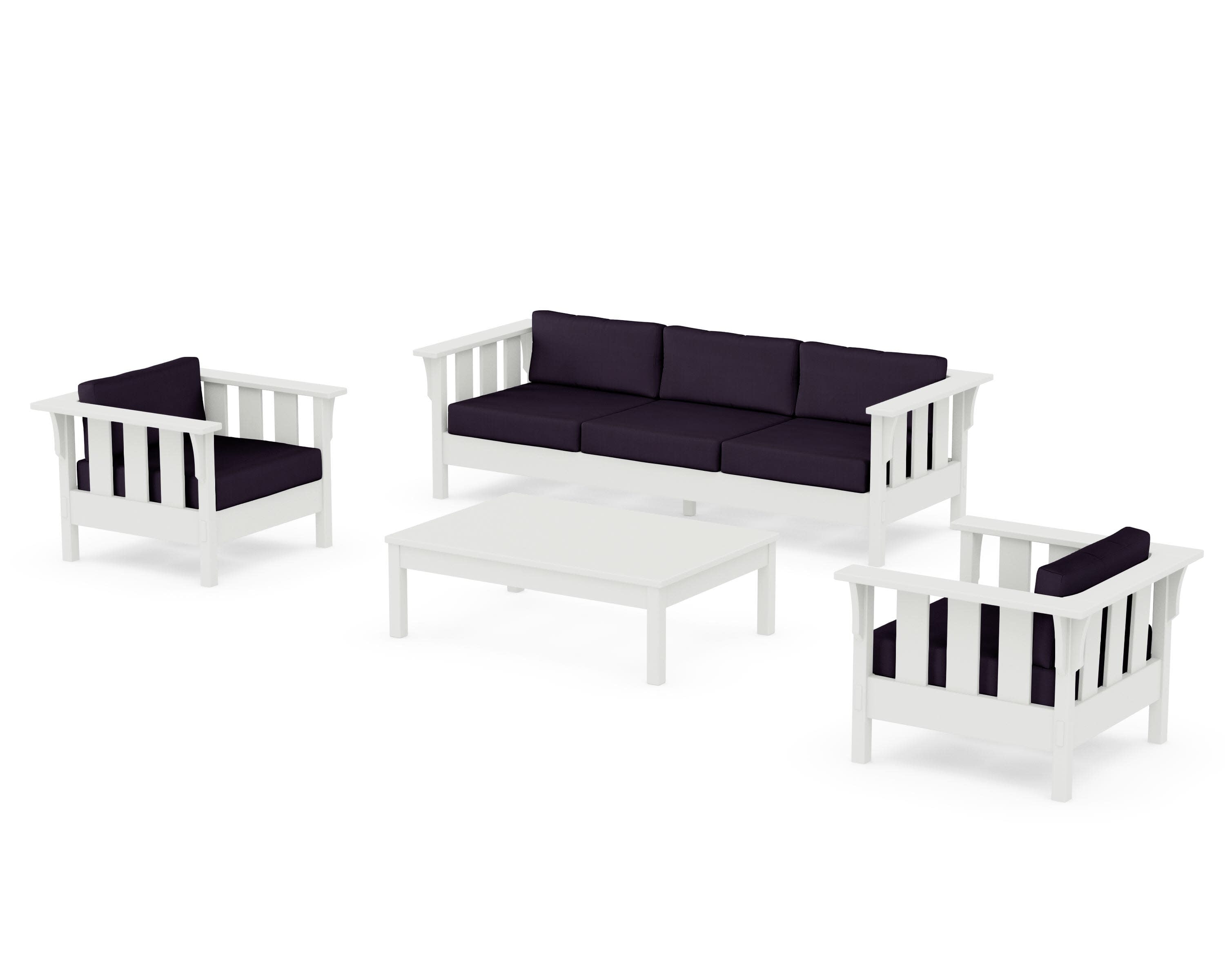 Acadia 4-Piece Deep Seating Set with Sofa in Vintage White / Navy Linen
