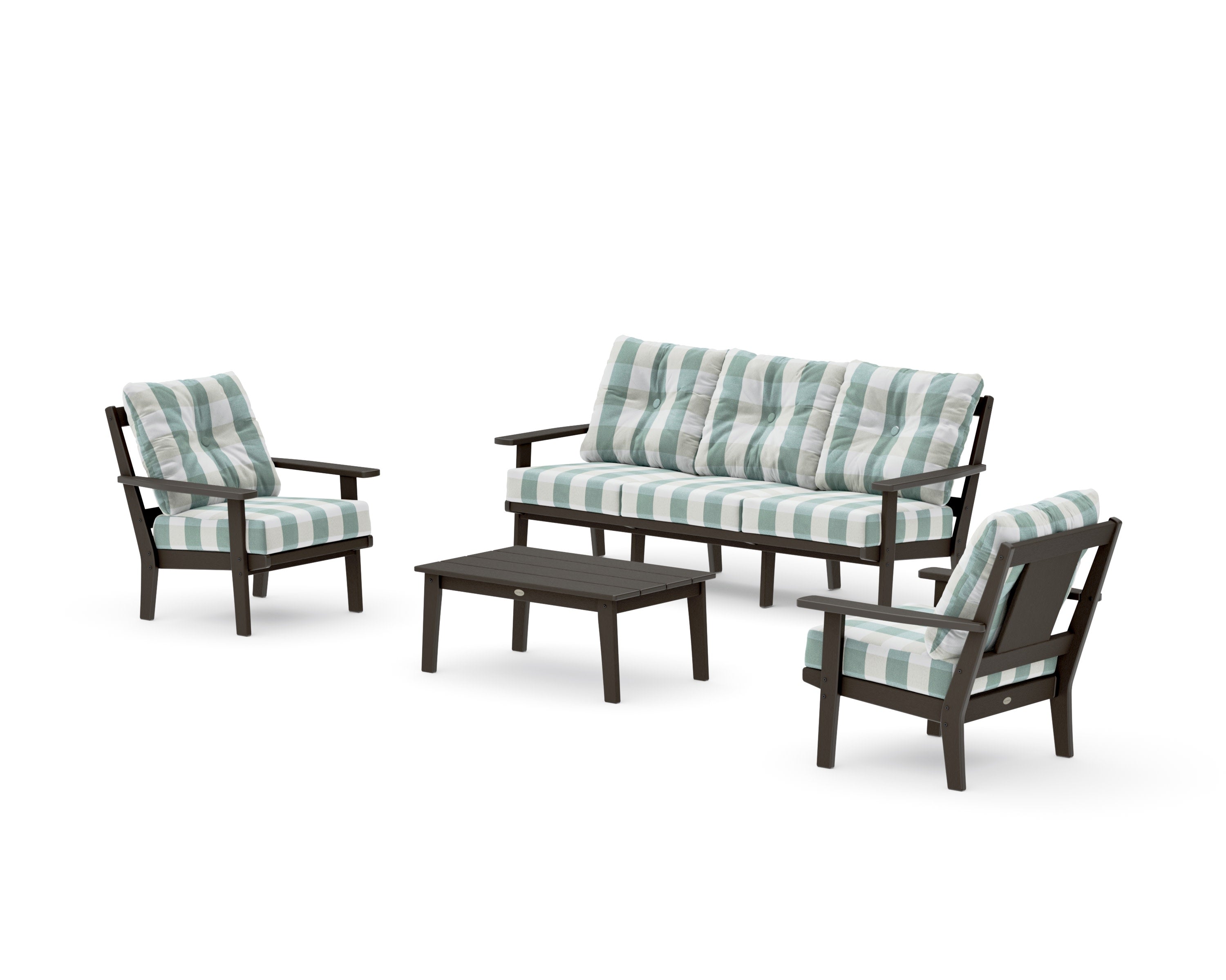 Prairie 4-Piece Deep Seating Set with Sofa in Vintage Coffee / Buffalo Plaid Glacier Spa