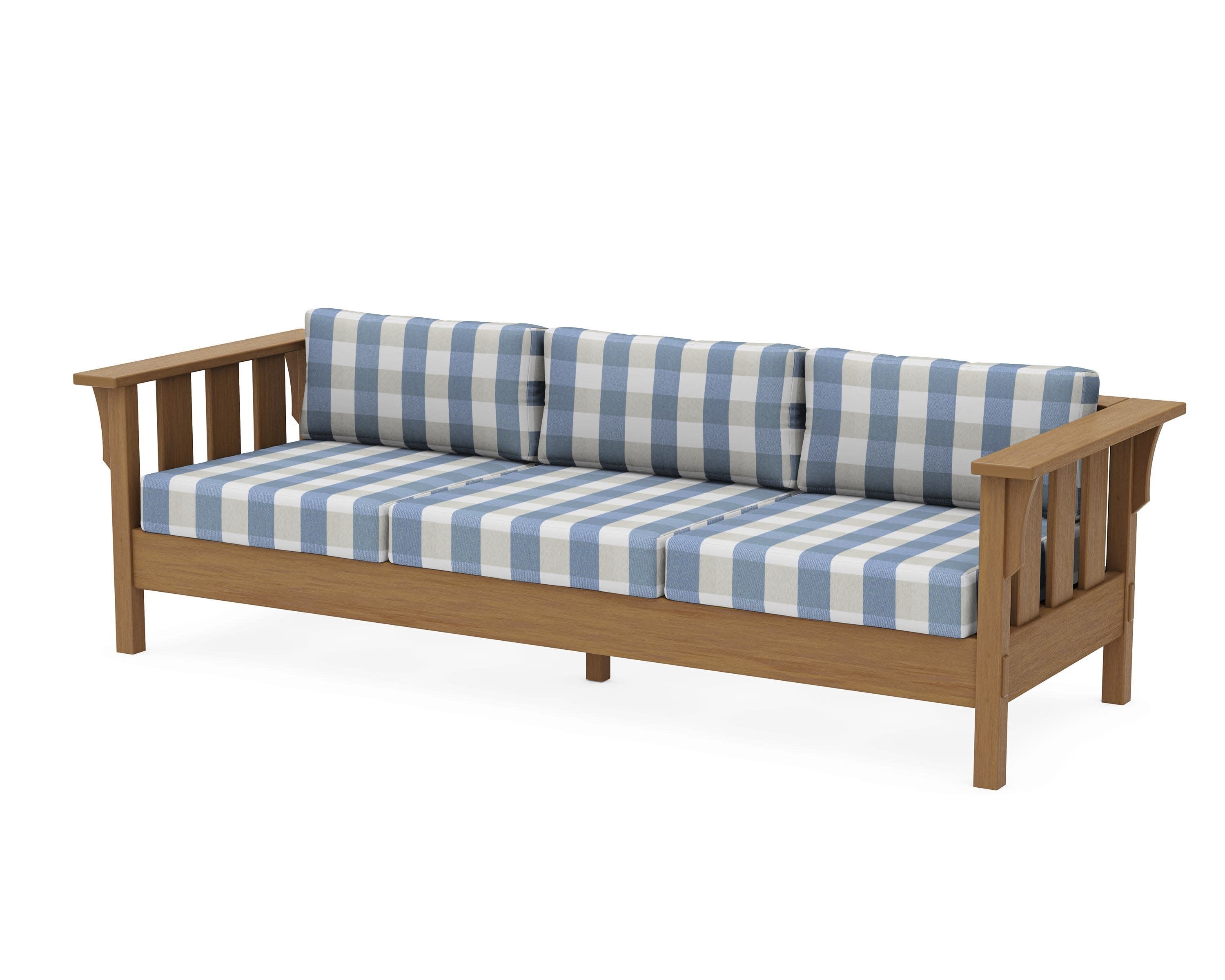 Acadia Deep Seating Sofa in Natural / Buffalo Plaid Sky Blue
